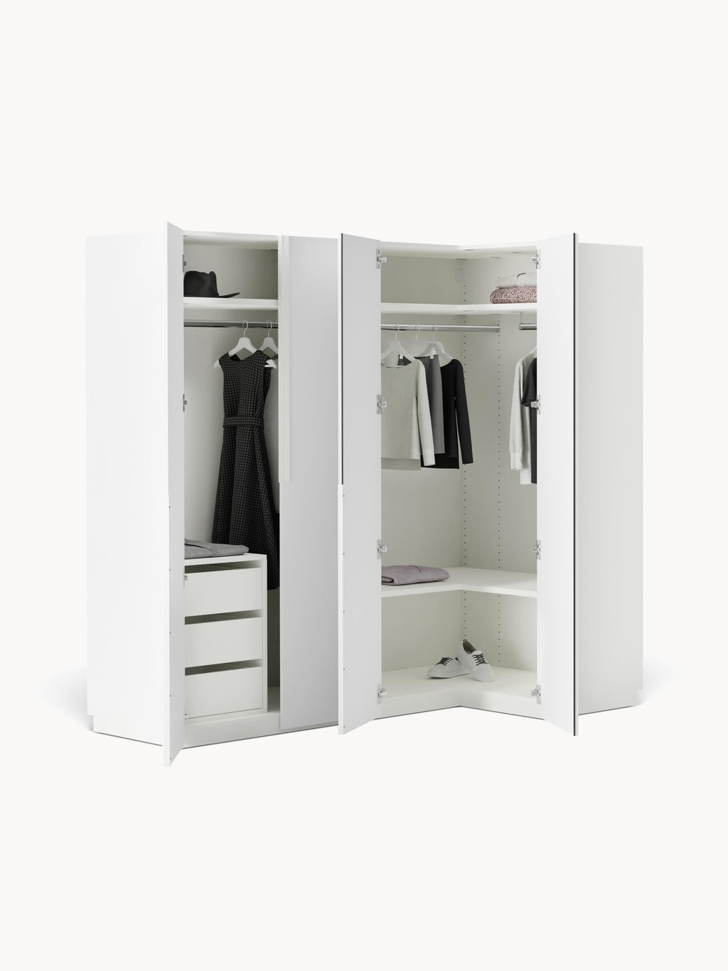 Leon Modular Corner Wardrobe, 215 cm Wide, in various sizes