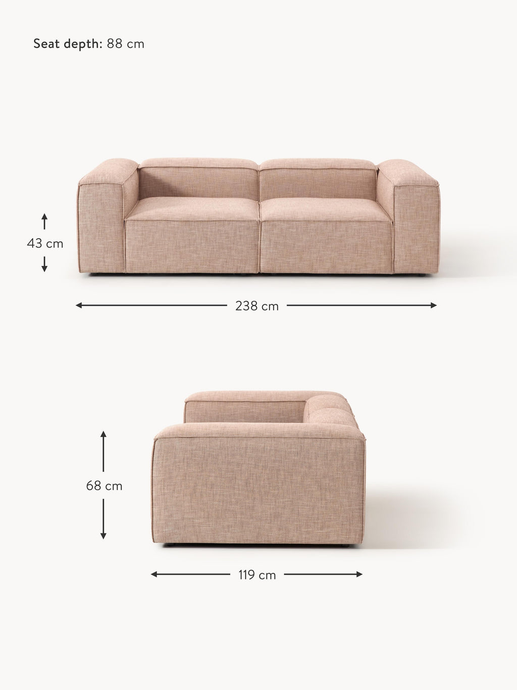 Lennon Linen Blend Modular Sofa (3-seater)