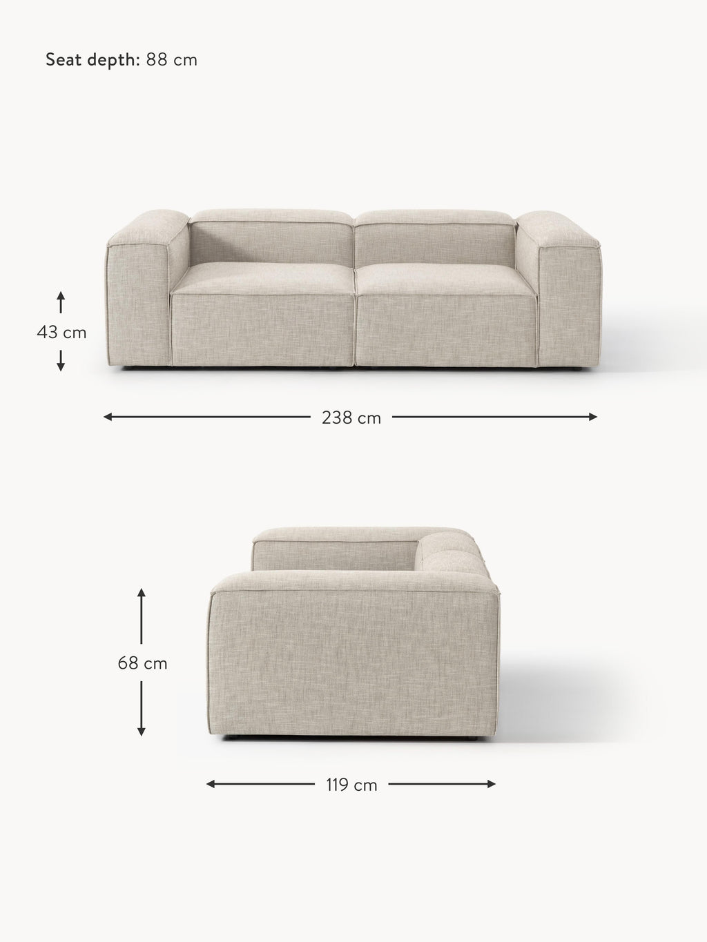 Lennon Linen Blend Modular Sofa (3-seater)