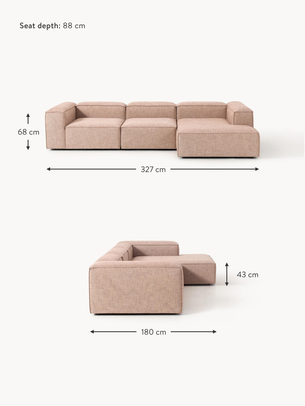 Lennon Linen Blend Modular Corner Sofa (4-seater)