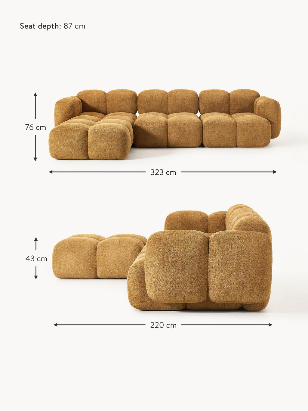 Tayla Modular Teddy-Bouclé Sofa (4-seater) with Ottoman (left/right)