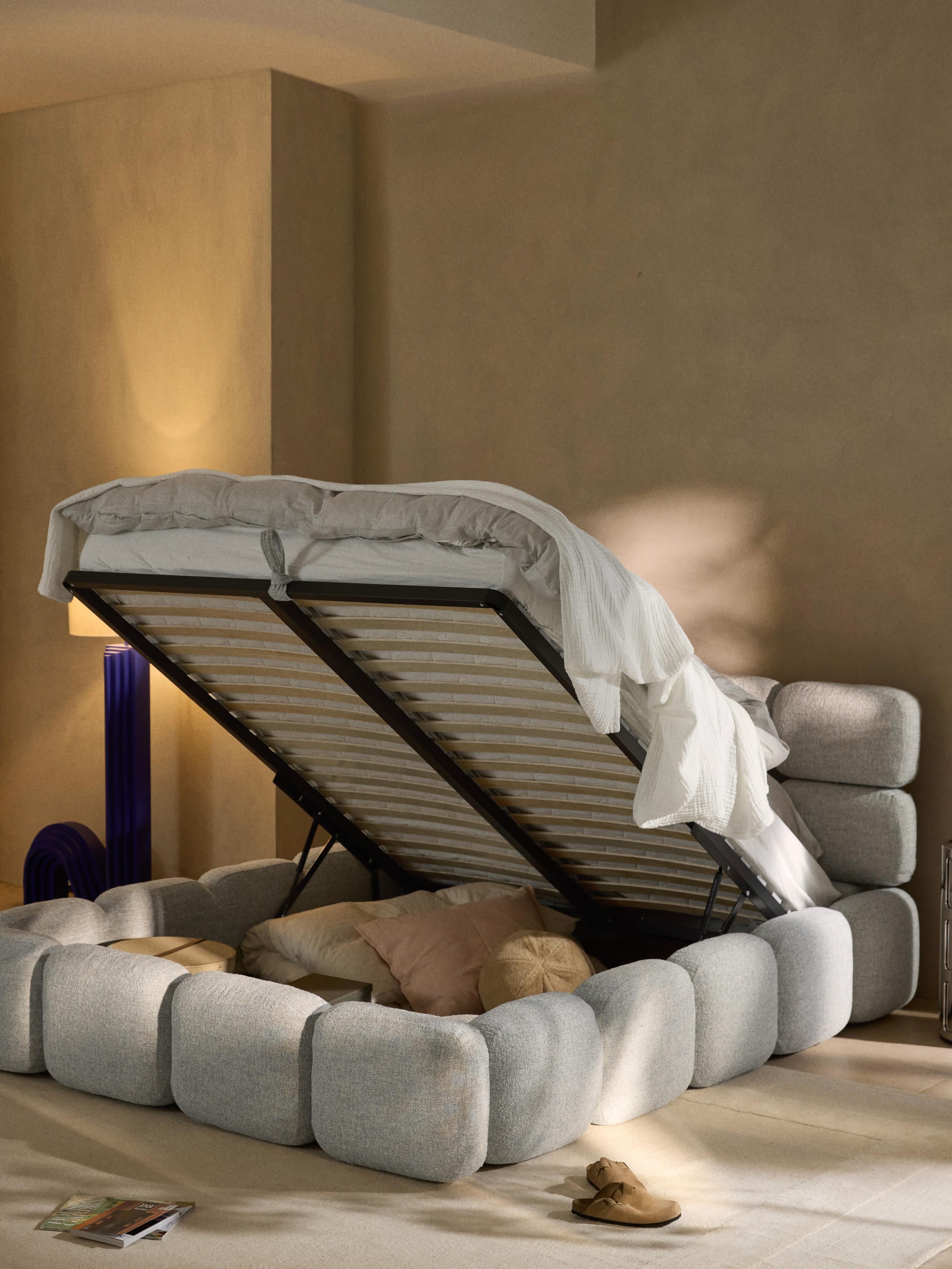 Tayla Upholstered Bouclé Bed with Storage Space