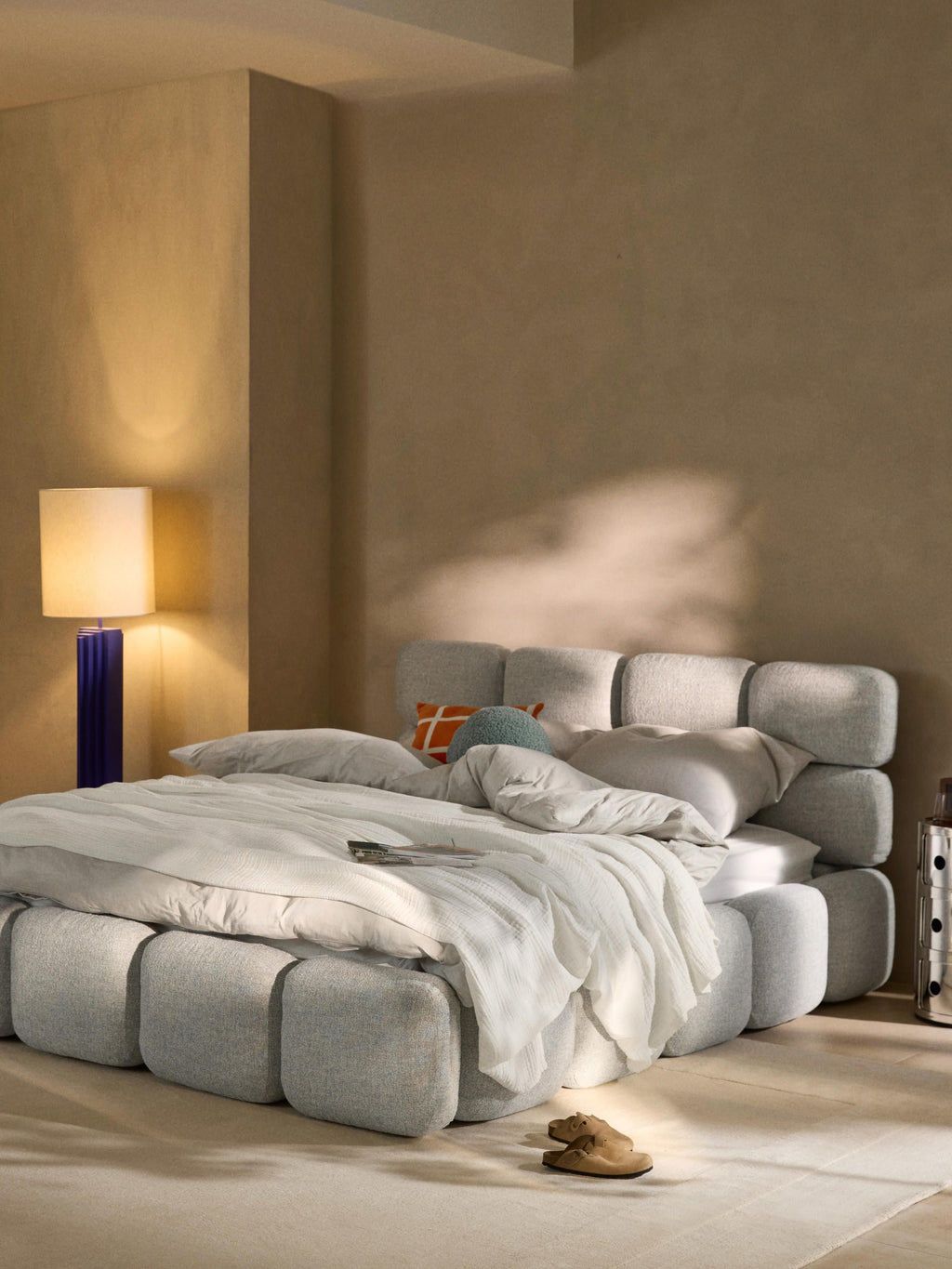 Tayla Upholstered Bouclé Bed with Storage Space