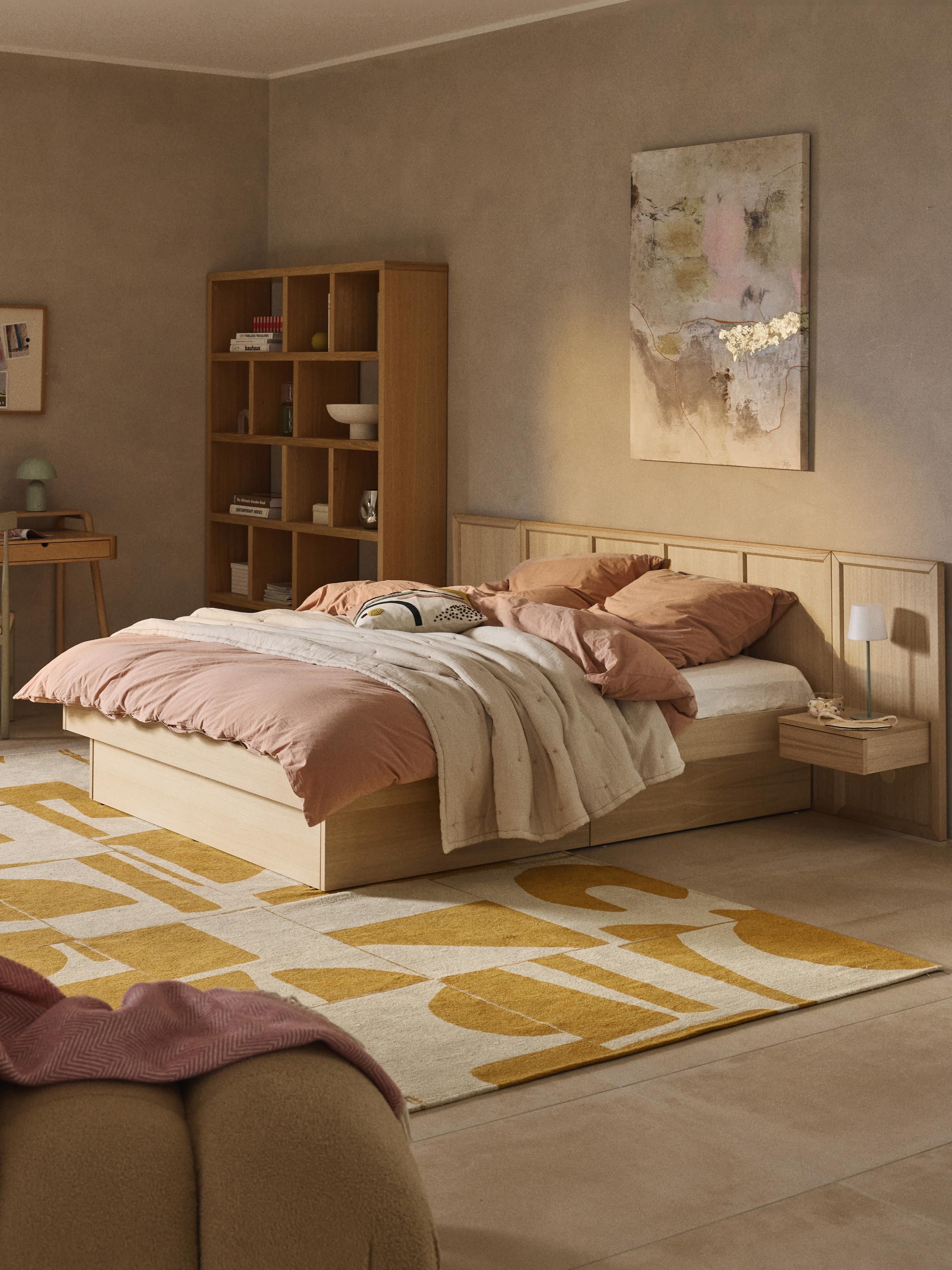Nanto Wooden Bed with Drawers Tables and Headboard