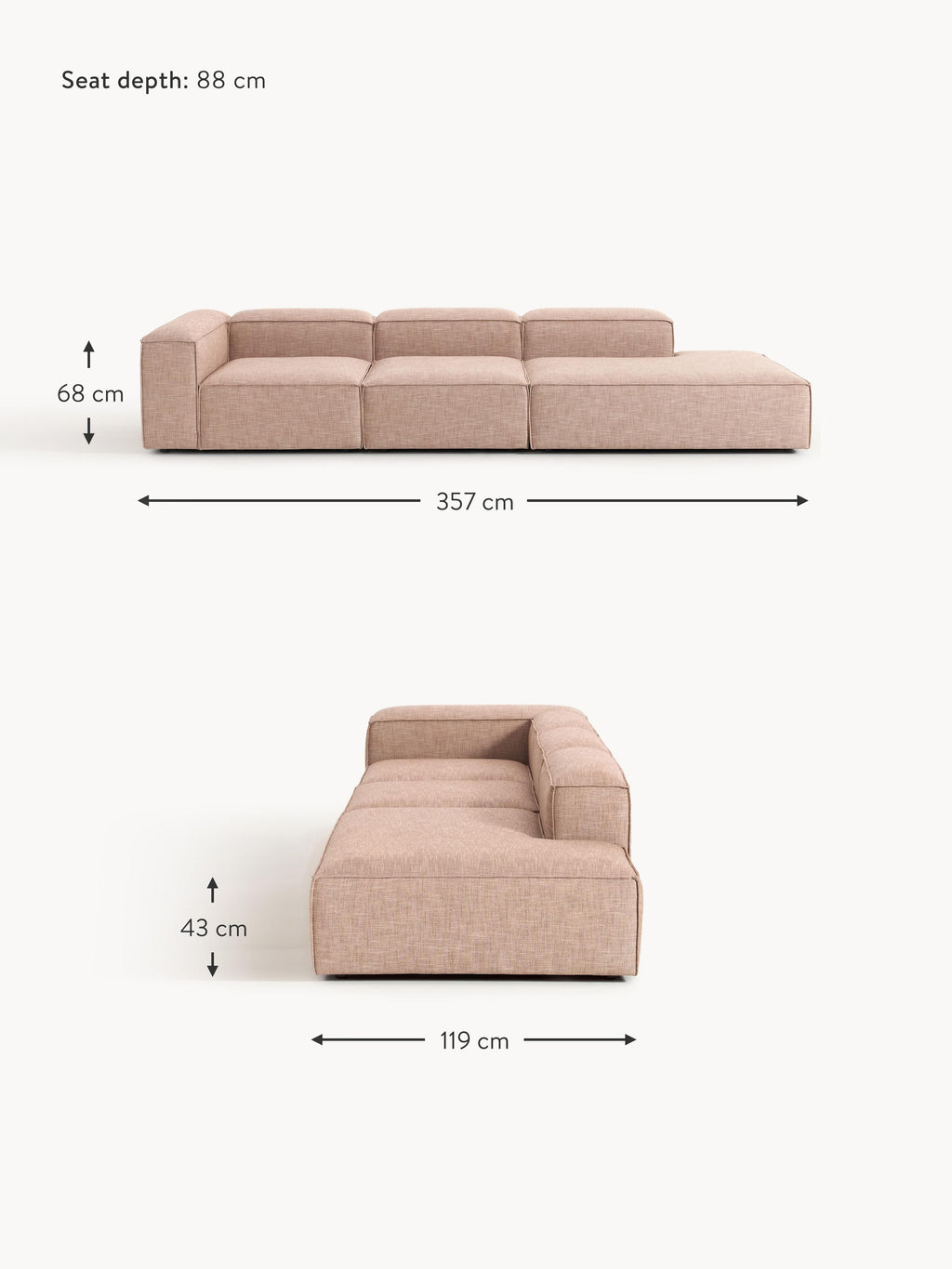 Lennon XL Linen Blend Modular Ottoman