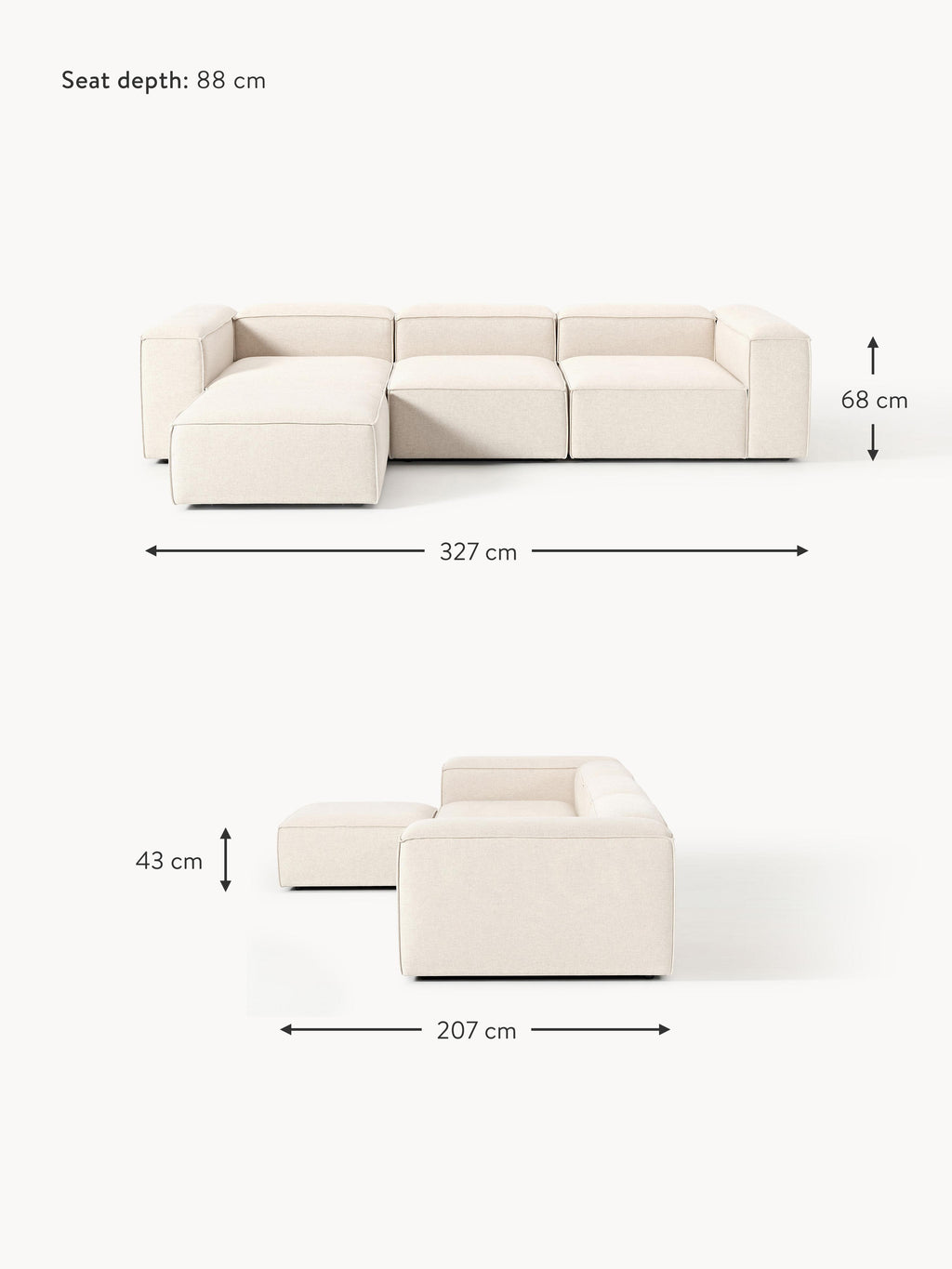 Lennon Linen Blend Modular Sofa (4-seater) with ottoman (left/right)