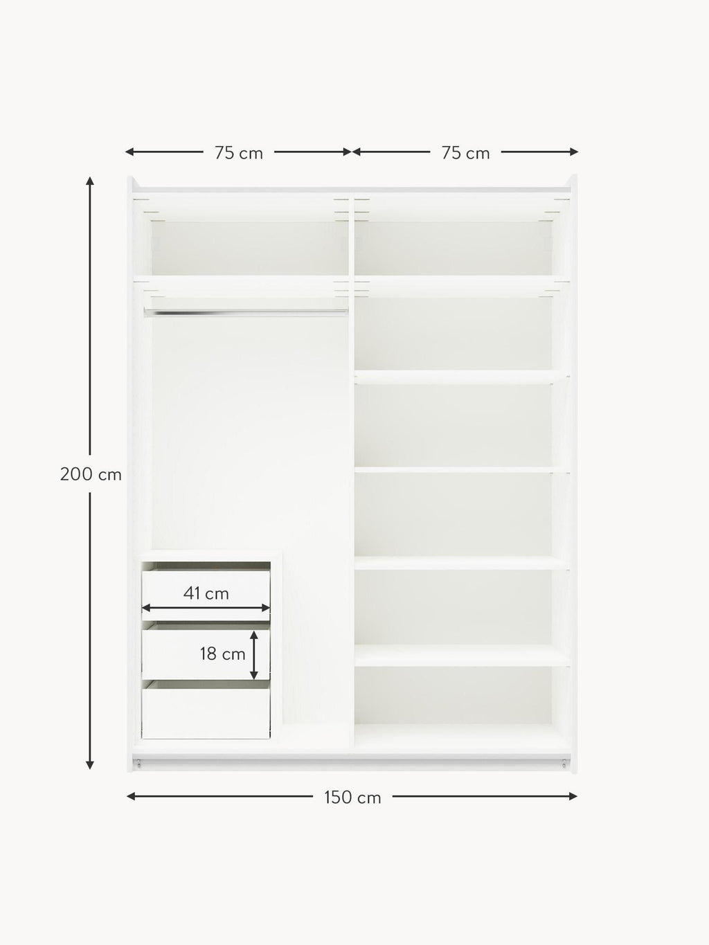 Charlotte Modular Sliding Door Wardrobe, 150 cm Wide, in various sizes