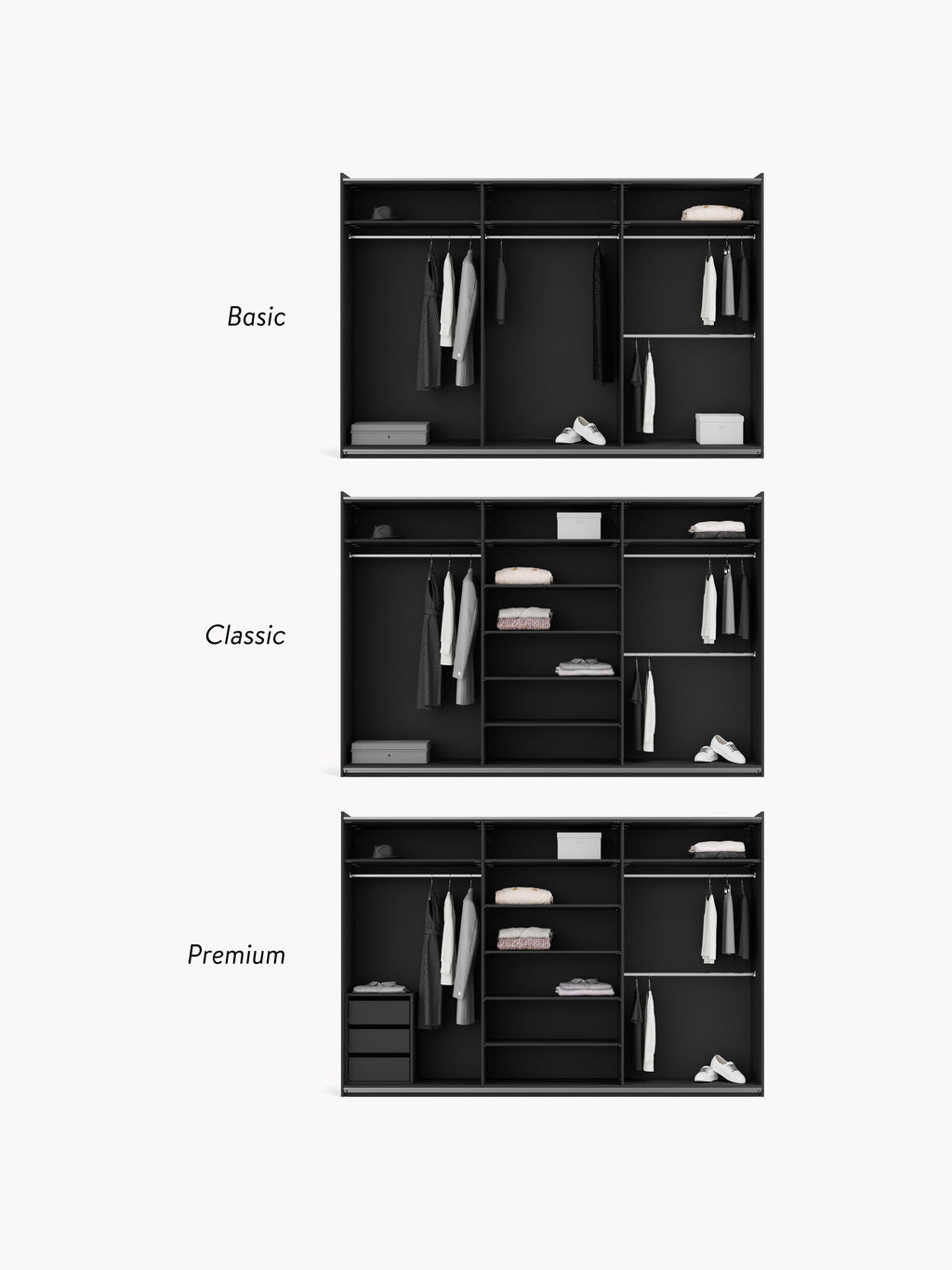 Leon Modular Sliding Door Wardrobe, 300 cm Wide, in various sizes