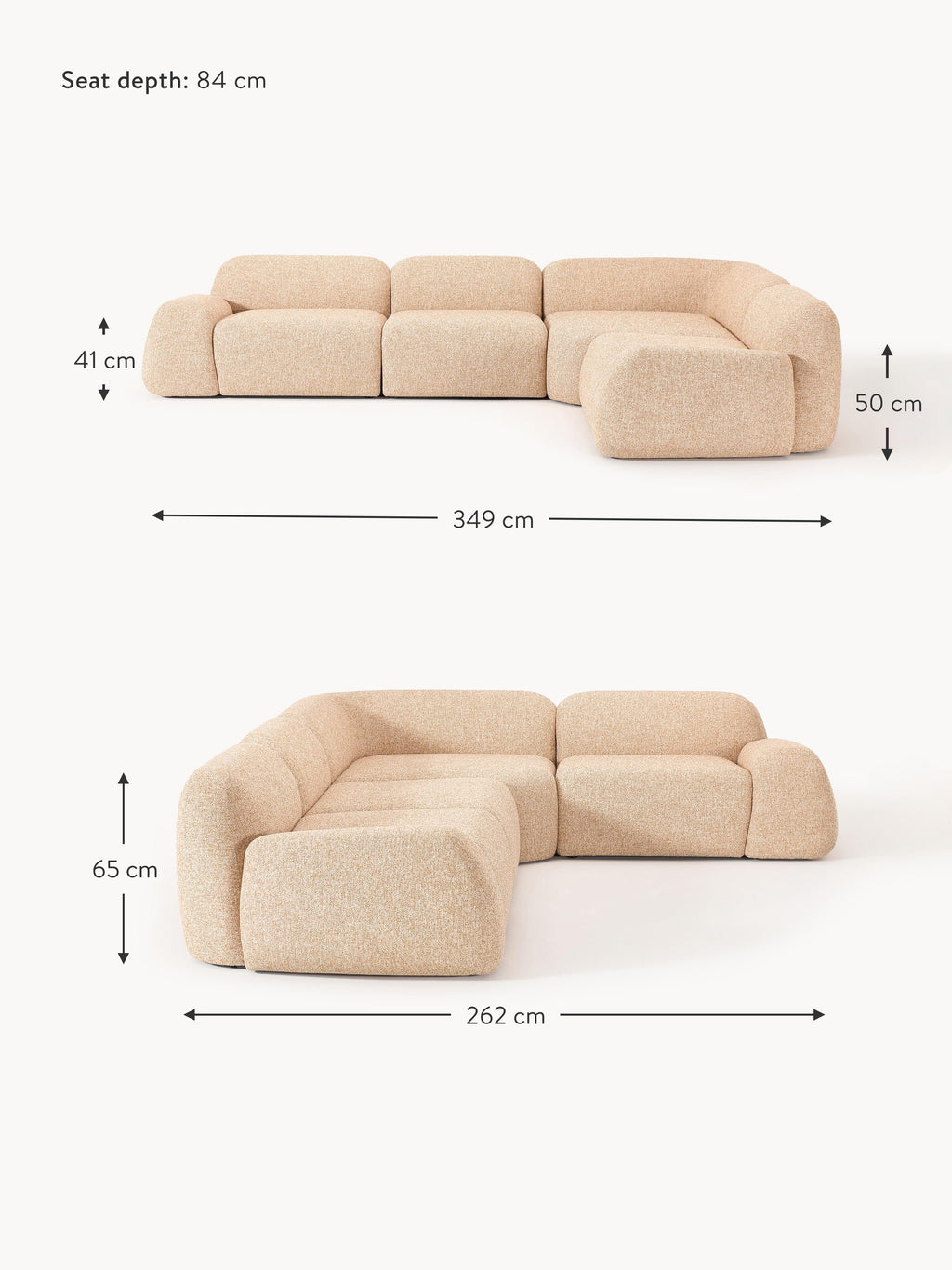 Wolke Modular Bouclé Corner Sofa (4-seater)