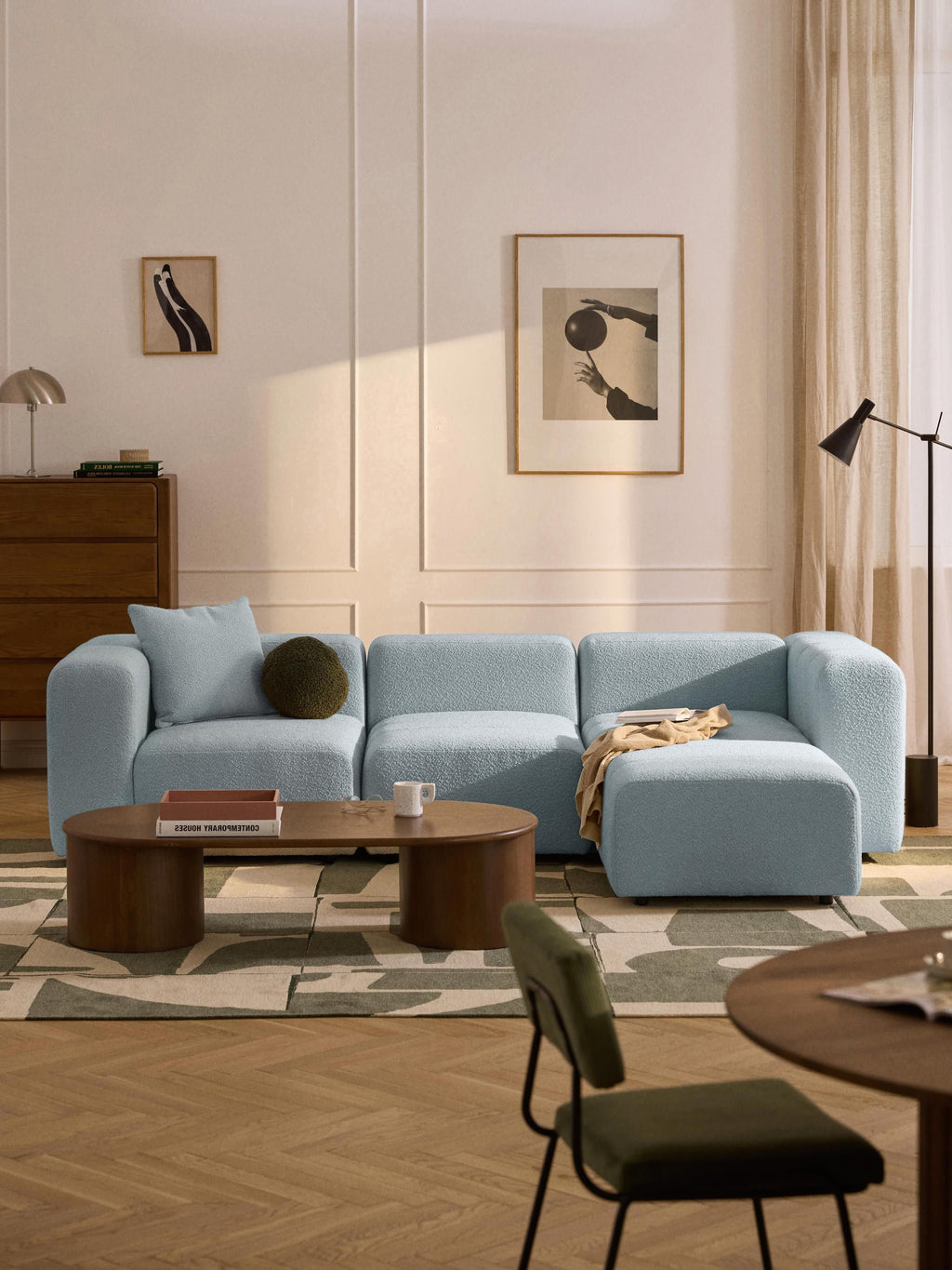 Lena Bouclé Modular Sofa (4-seater) with Ottoman (left/right)