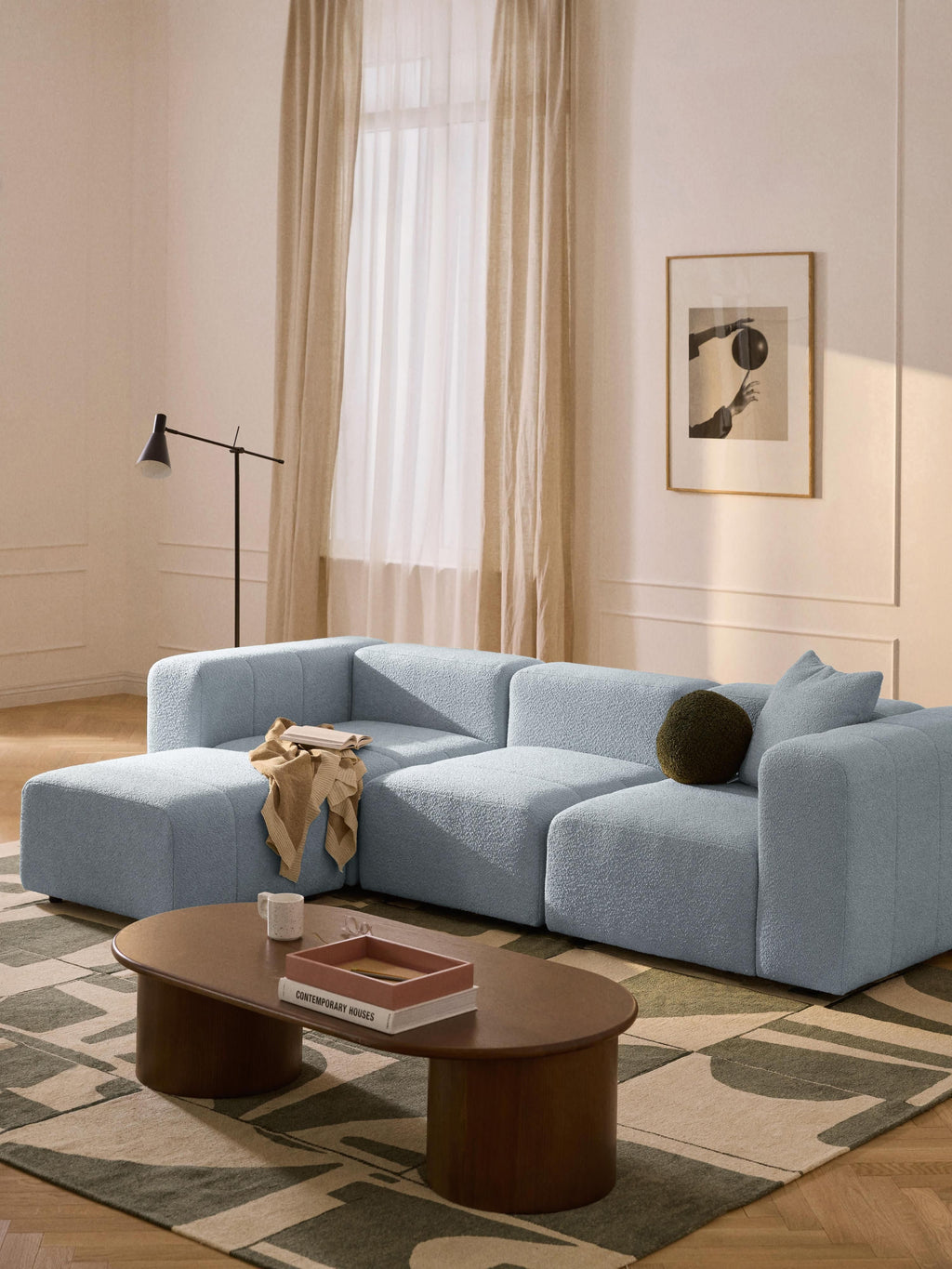 Lena Bouclé Modular Sofa (4-seater) with Ottoman (left/right)