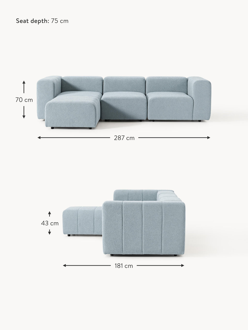 Lena Bouclé Modular Sofa (4-seater) with Ottoman (left/right)