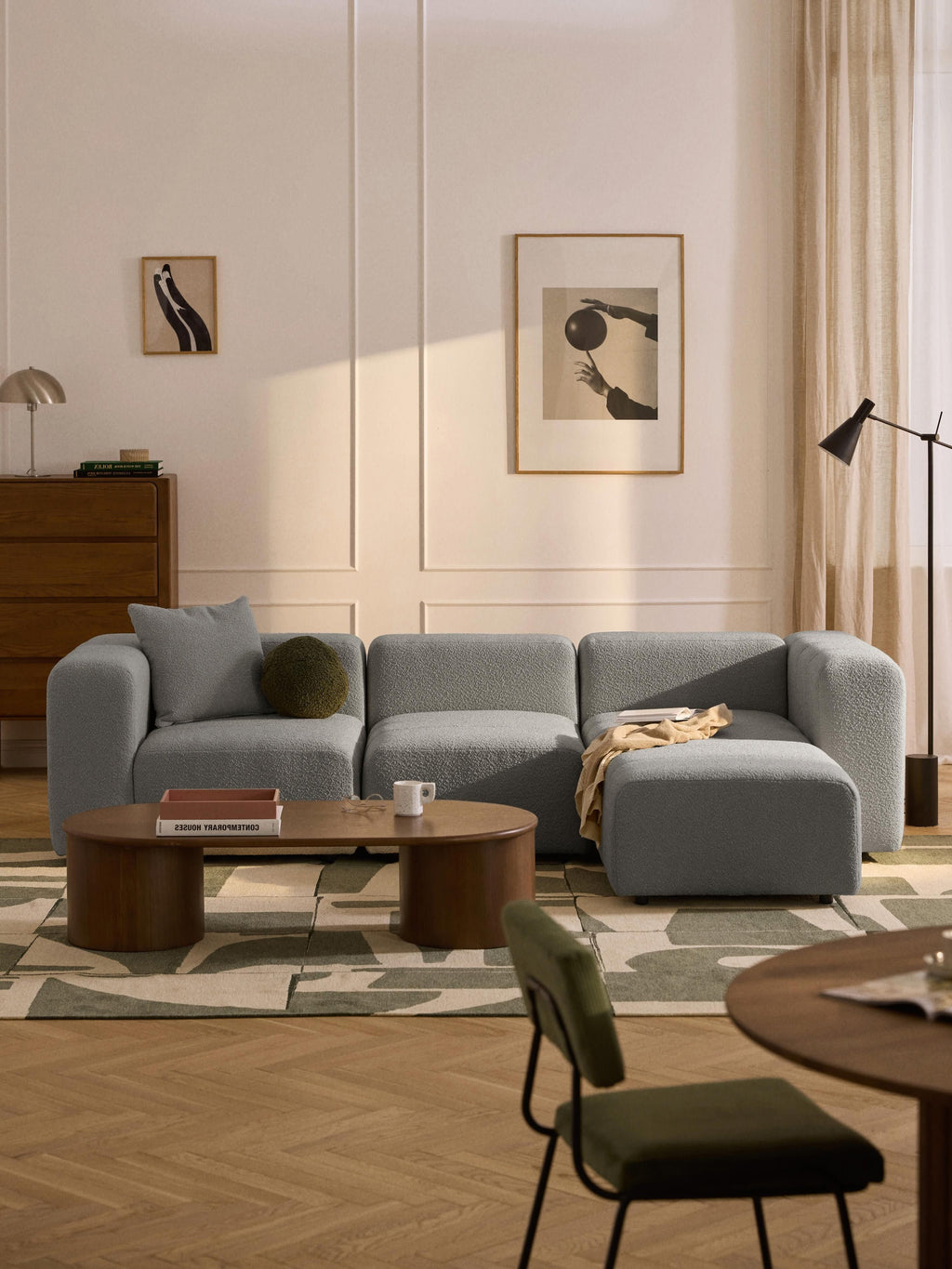Lena Bouclé Modular Sofa (4-seater) with Ottoman (left/right)