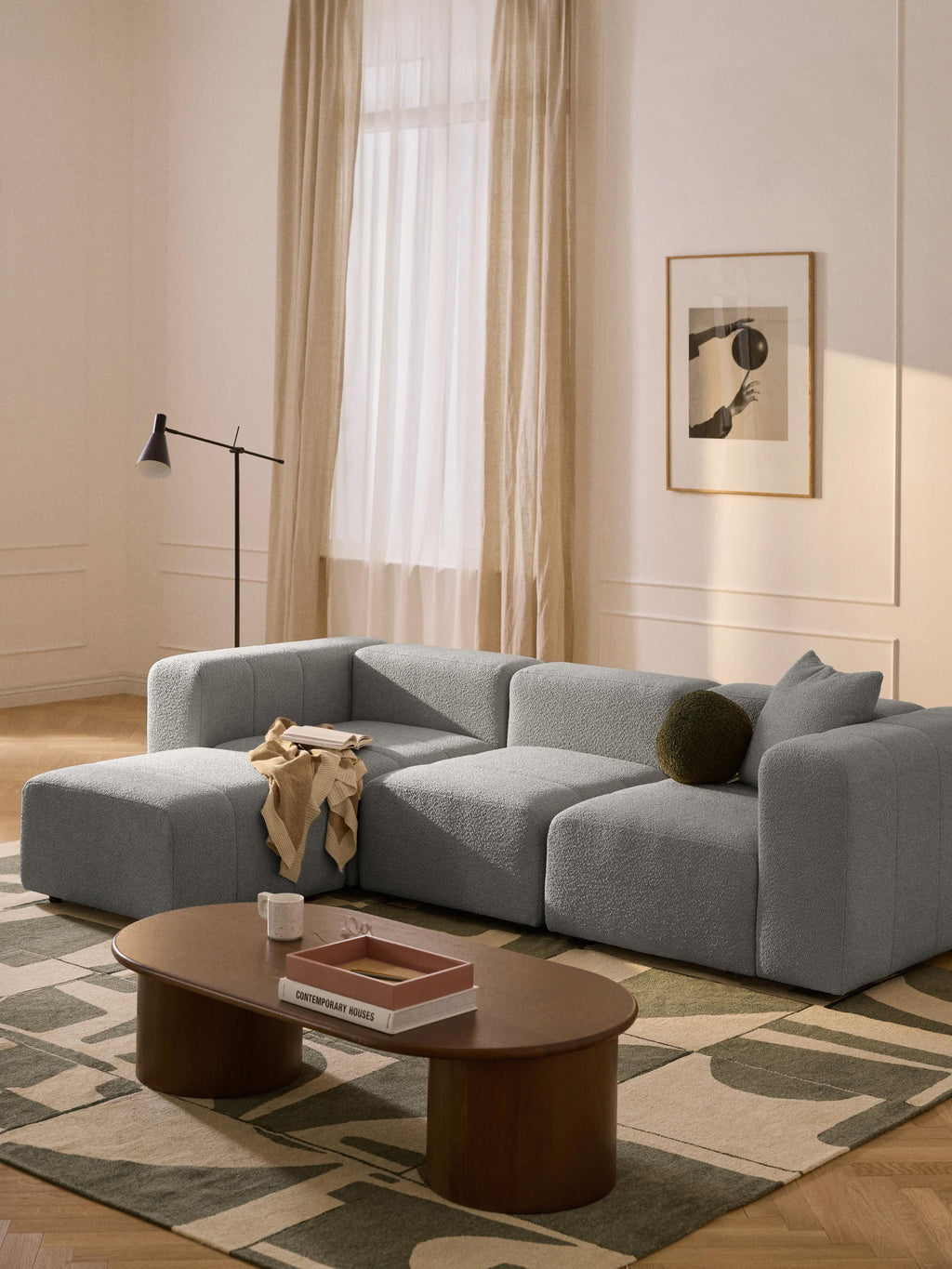 Lena Bouclé Modular Sofa (4-seater) with Ottoman (left/right)