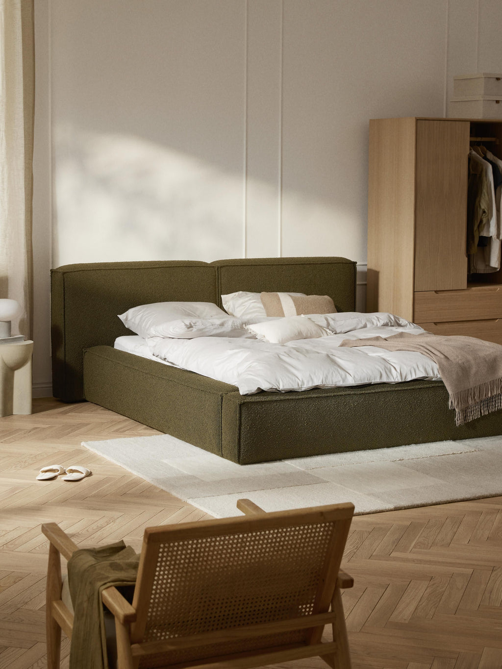 Lennon Upholstered Bouclé Bed with Storage Space