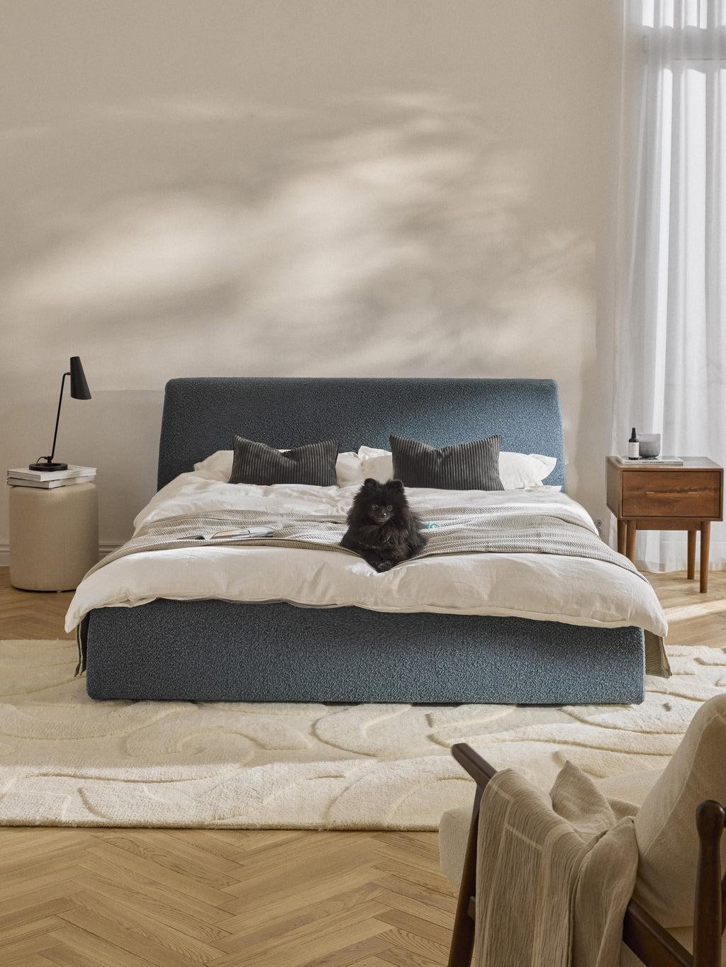 Cloud Upholstered Bouclé Bed with Storage Space