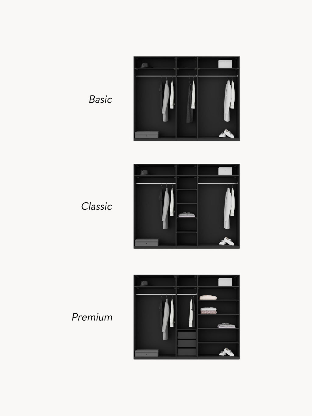 Simone Modular Revolving Door Wardrobe, 250 cm Wide, in various sizes