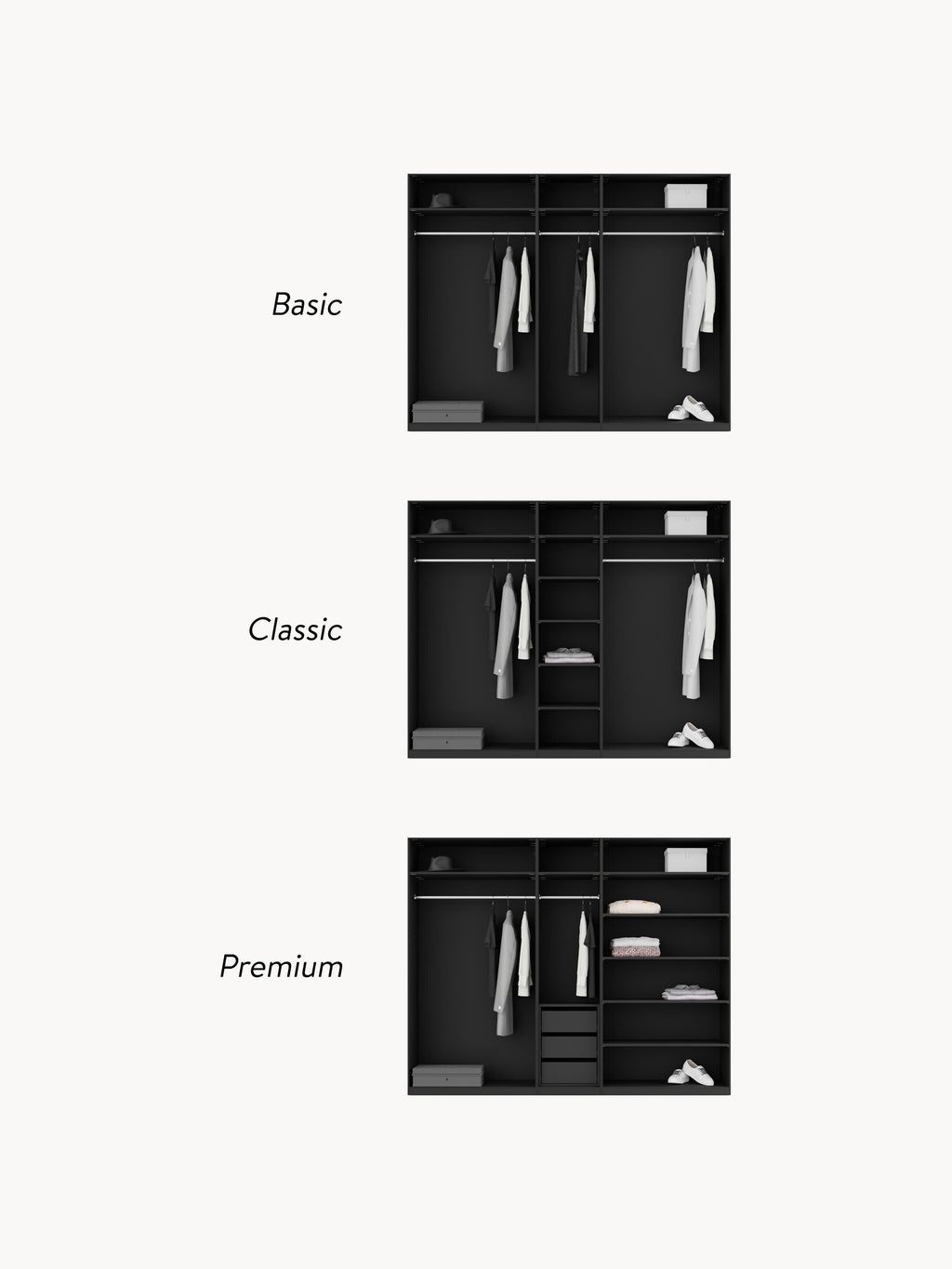 Simone Modular Revolving Door Wardrobe, 250 cm Wide, in various sizes