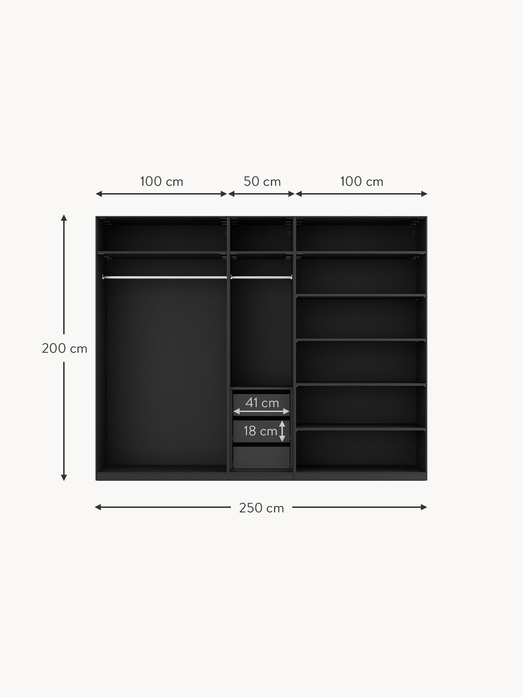 Simone Modular Revolving Door Wardrobe, 250 cm Wide, in various sizes