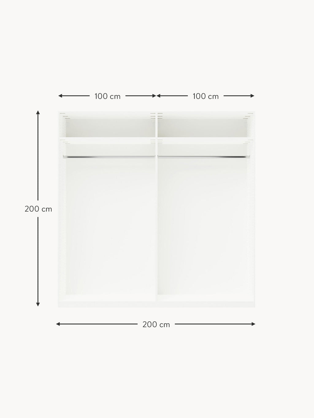 Charlotte Modular Hinged Door Wardrobe, 200 cm Wide, in various sizes