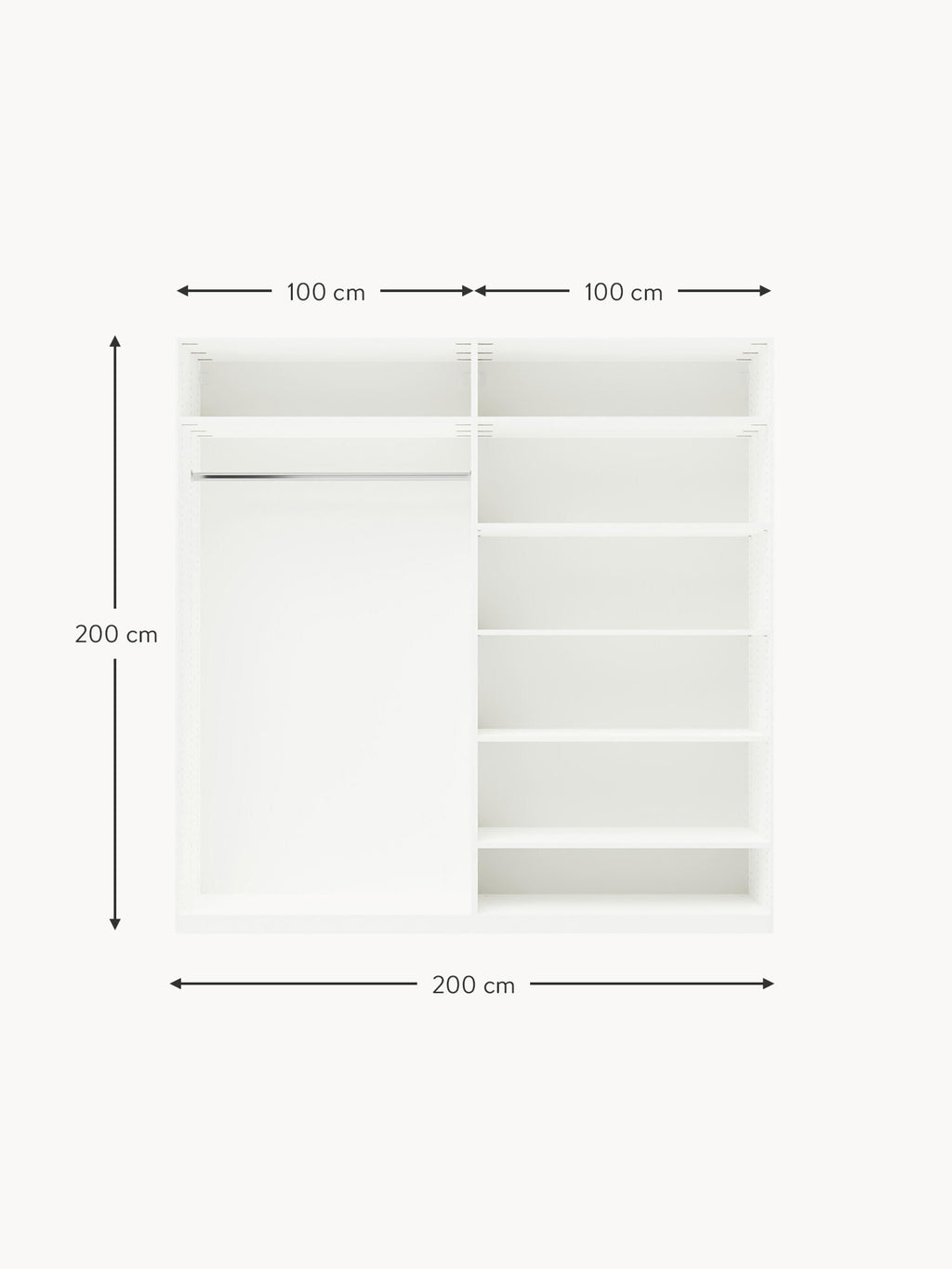 Charlotte Modular Hinged Door Wardrobe, 200 cm Wide, in various sizes