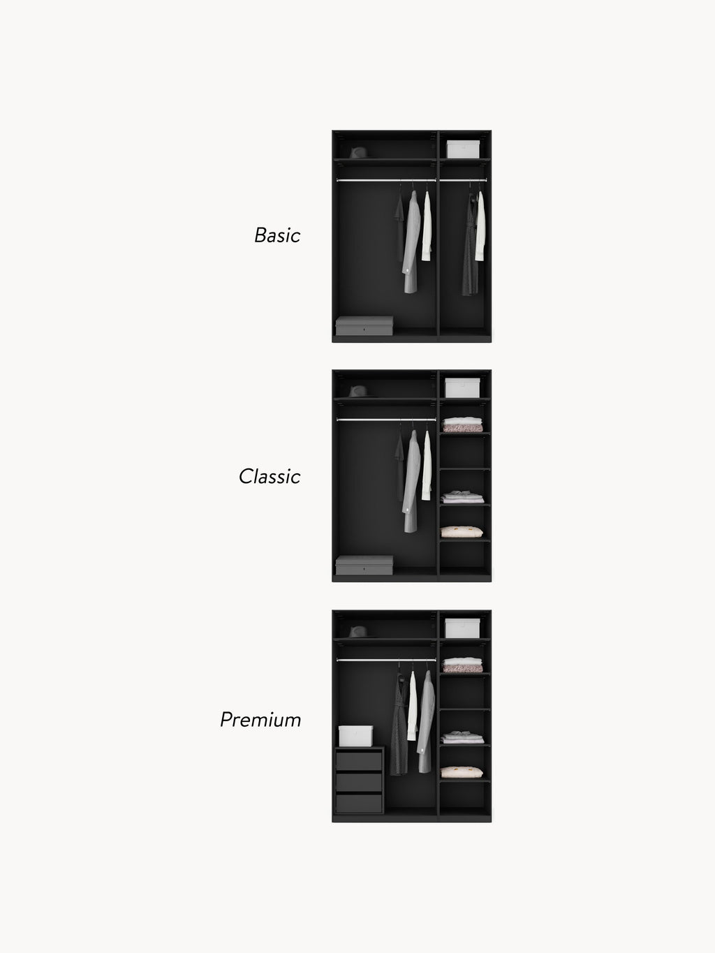 Simone Modular Hinged Door Wardrobe, 150 cm Wide, in various sizes