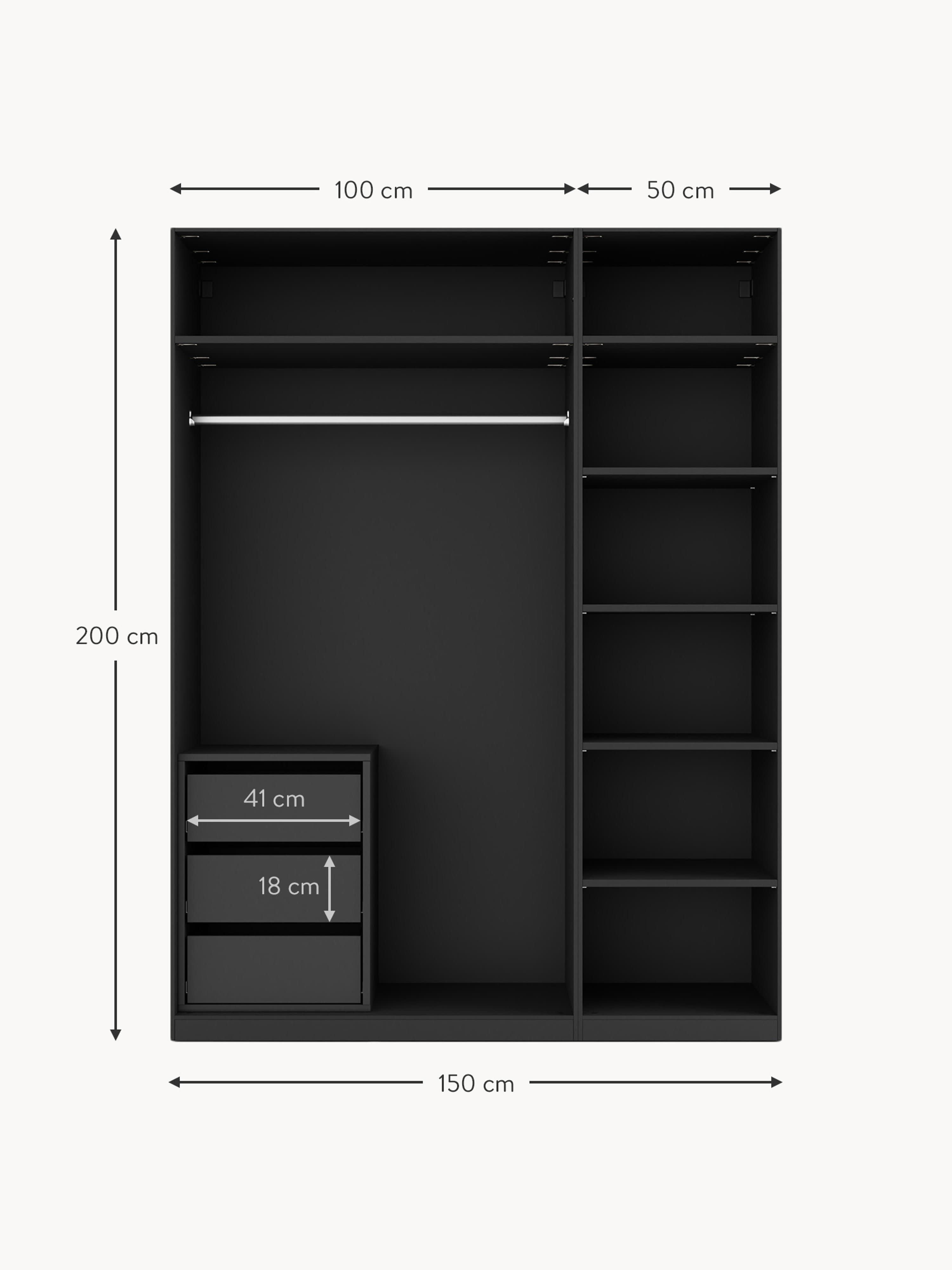 Simone Modular Hinged Door Wardrobe, 150 cm Wide, in various sizes