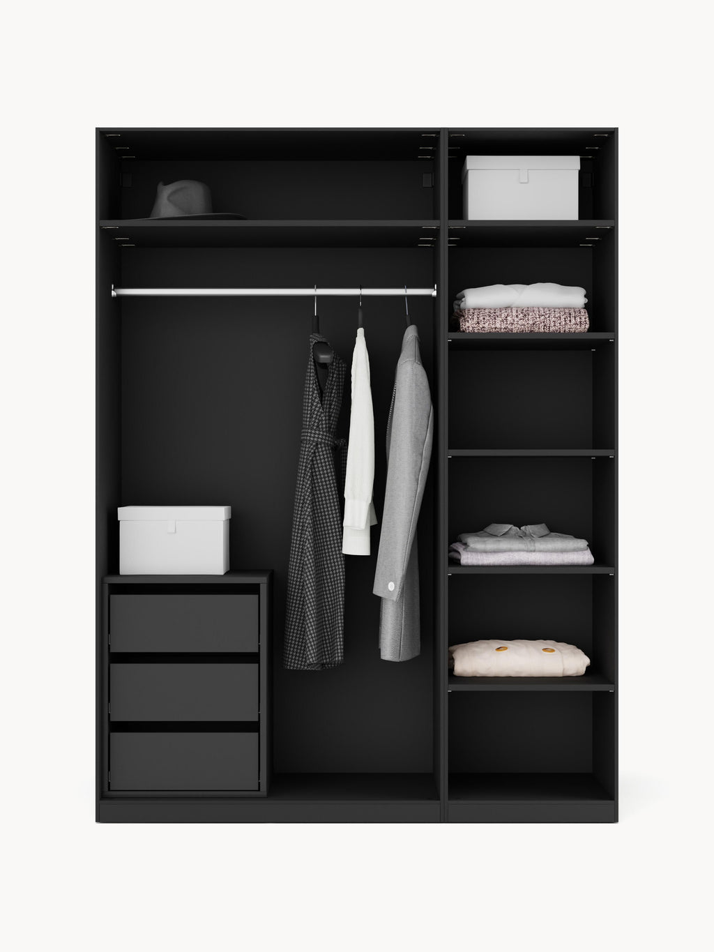 Simone Modular Hinged Door Wardrobe, 150 cm Wide, in various sizes