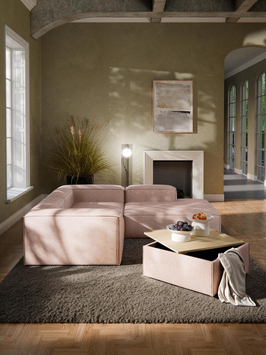 Lennon Linen Blend Ottoman with Storage