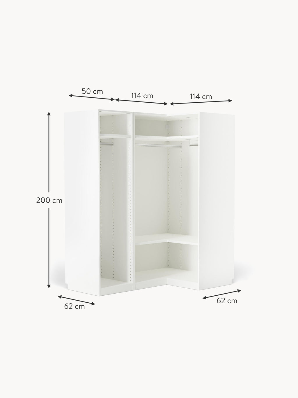 Charlotte Modular Corner Wardrobe, 165 cm Wide, in various sizes