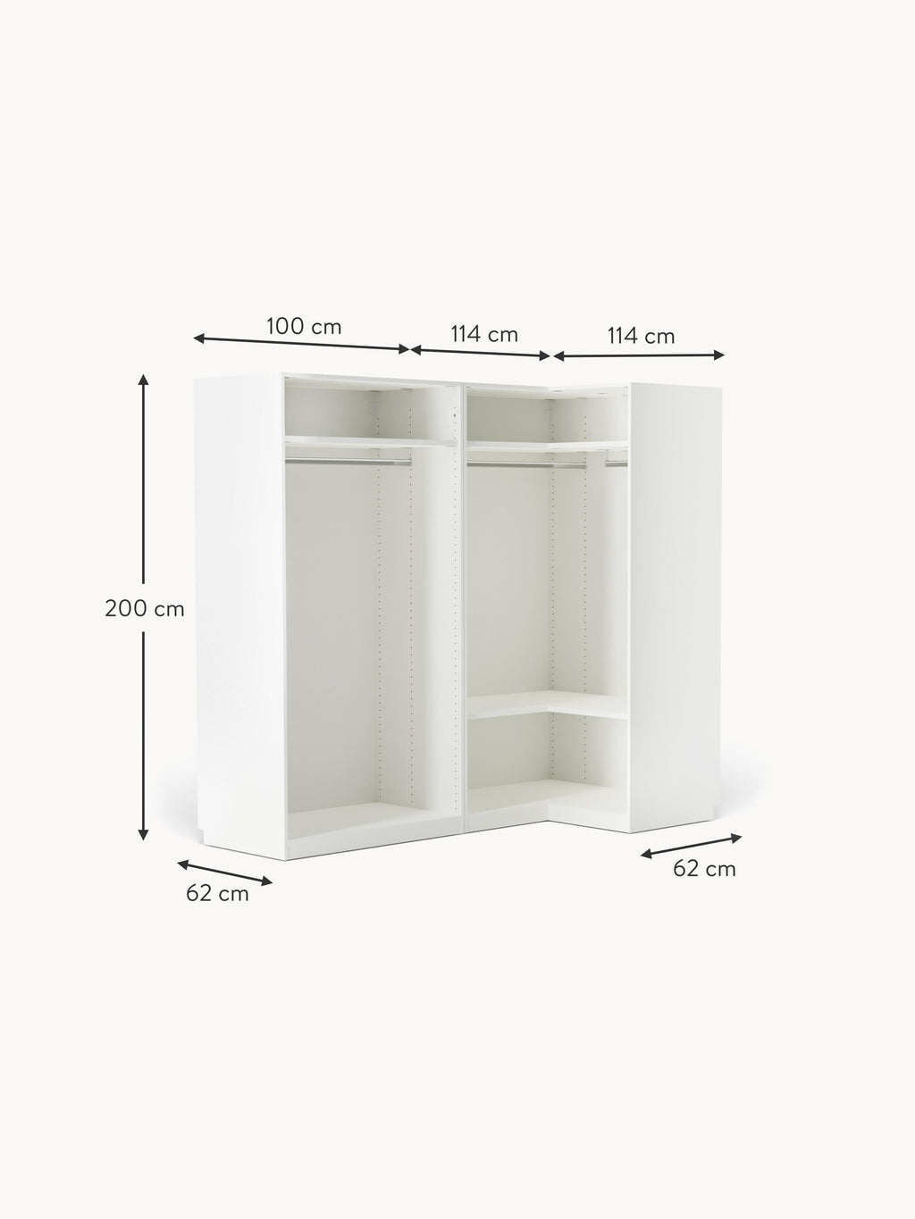 Simone Modular Corner Wardrobe, 215 cm Wide, in various sizes