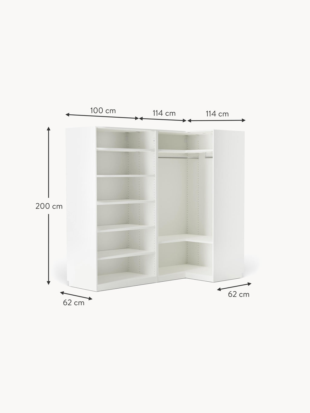 Simone Modular Corner Wardrobe, 215 cm Wide, in various sizes