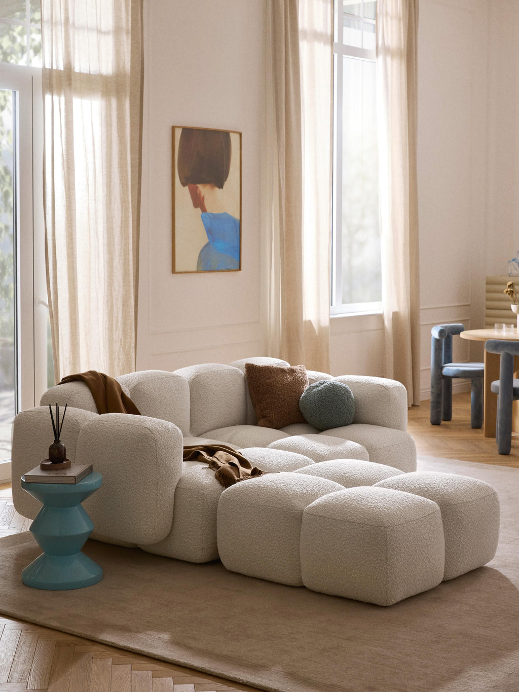 Tayla Bouclé Modular Sofa (2-seater) with Ottoman (left/right)