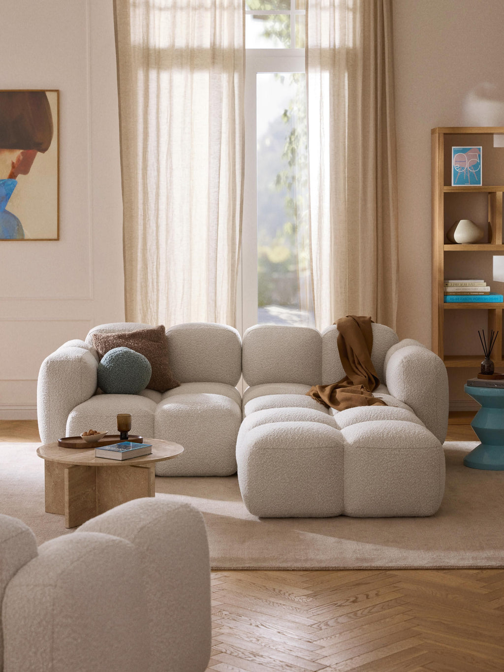 Tayla Bouclé Modular Sofa (2-seater) with Ottoman (left/right)