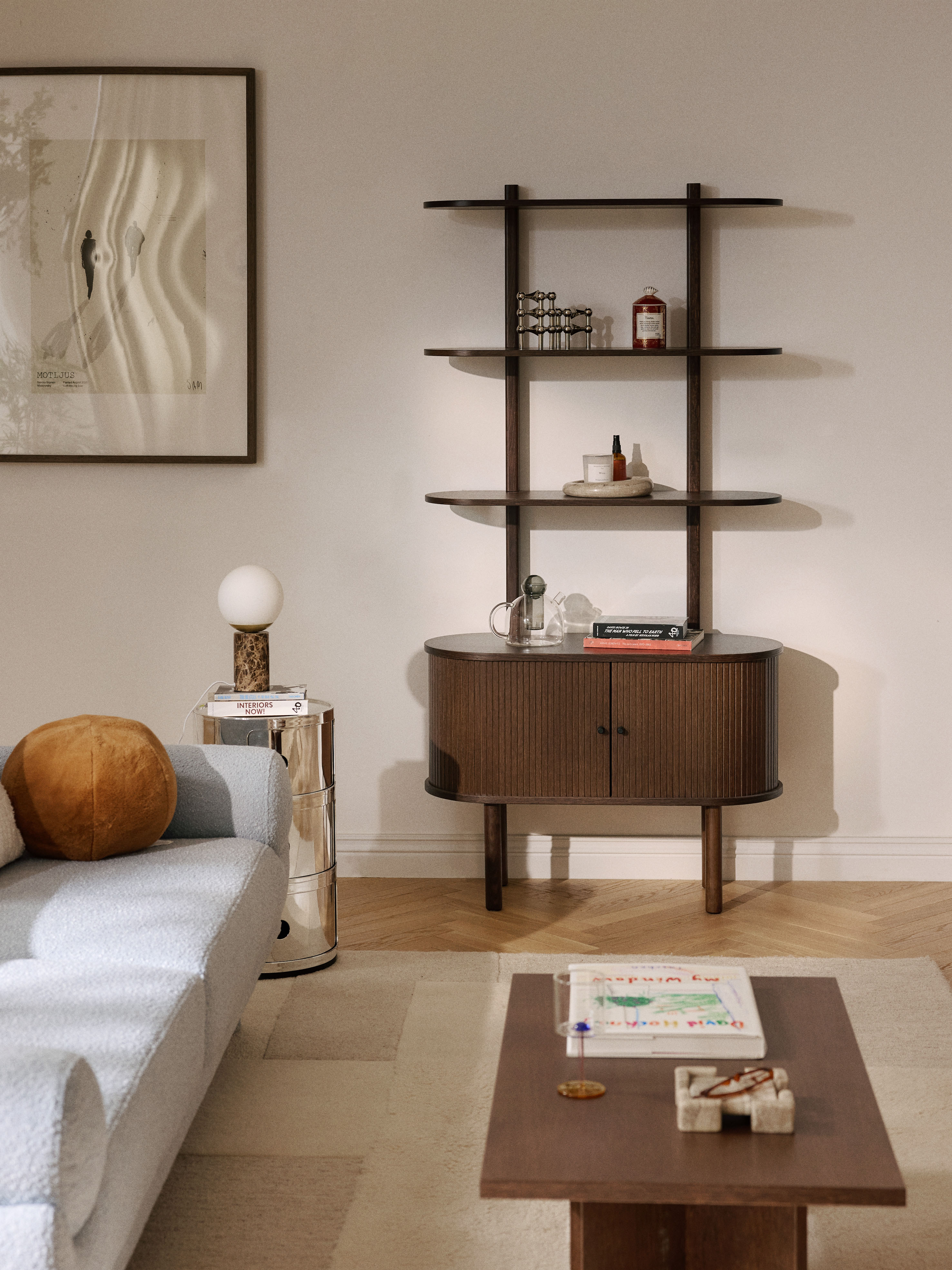 Calary Narrow Shelving Unit with Fluted Front