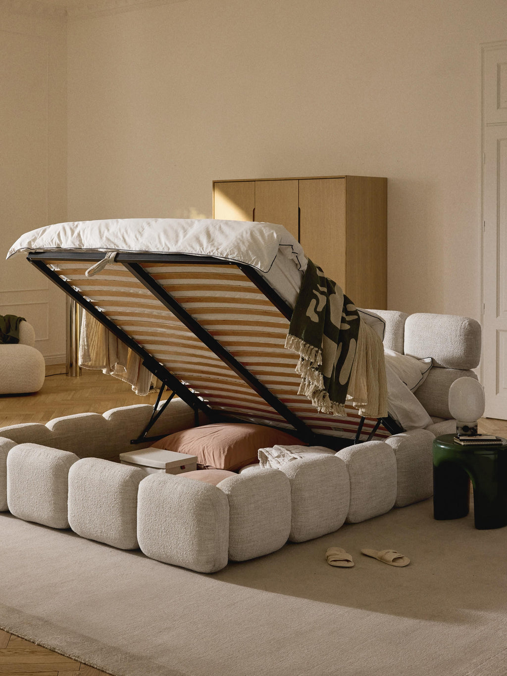 Tayla Upholstered Bouclé Bed with Storage Space