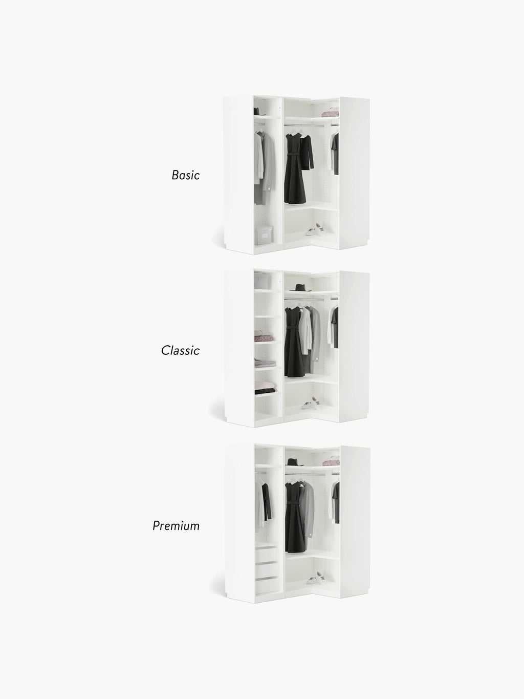 Leon Modular Corner Wardrobe, 165 cm Wide, in various sizes