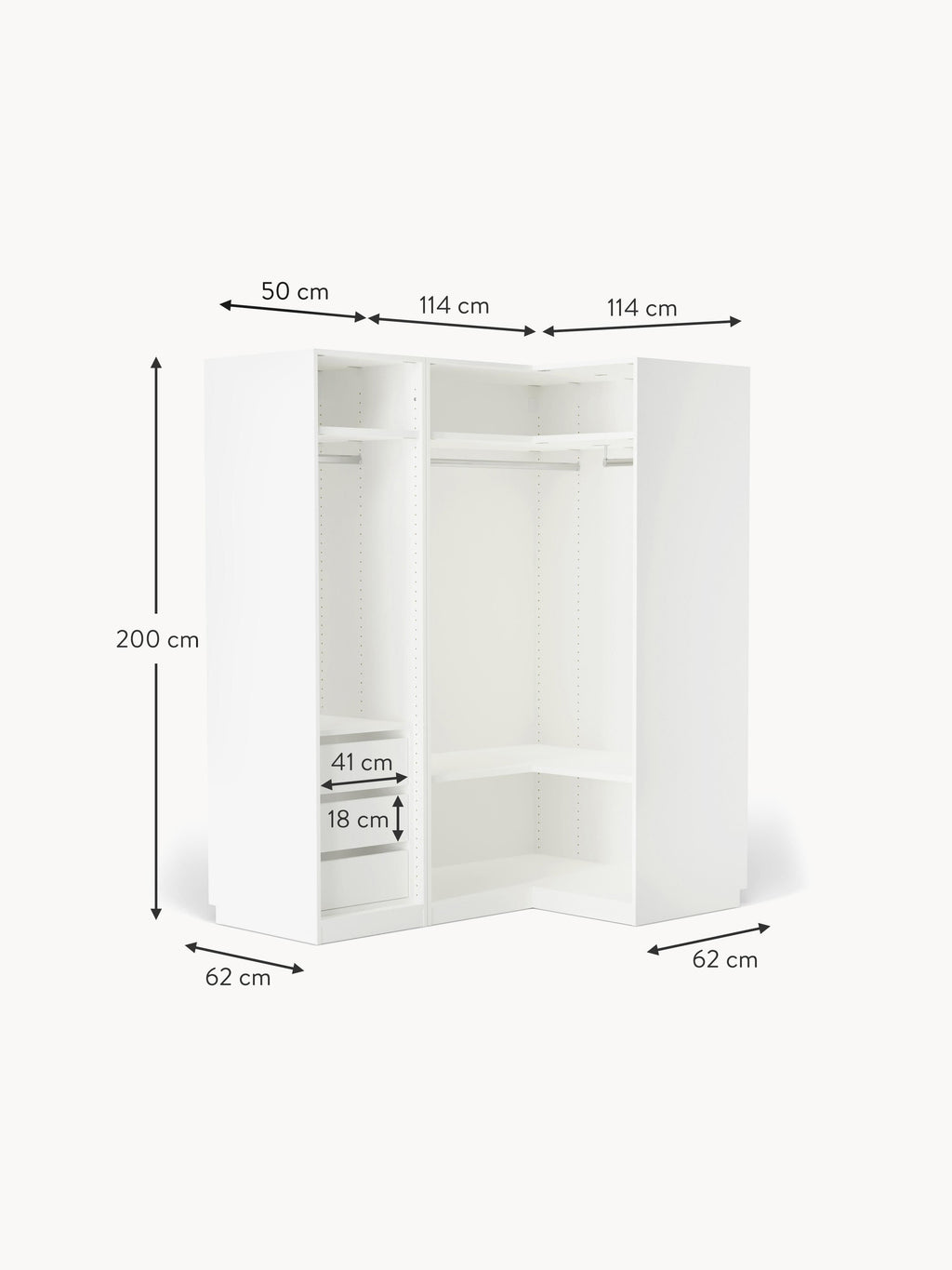Leon Modular Corner Wardrobe, 165 cm Wide, in various sizes