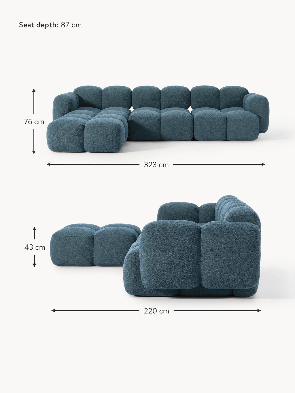 Tayla Bouclé Modular Sofa (4-seater) with Ottoman (left/right)