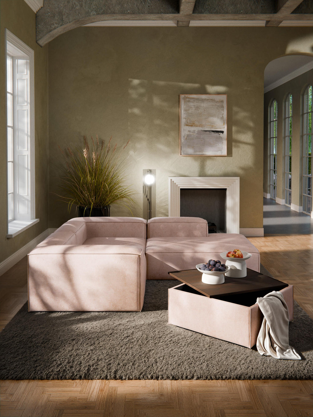 Lennon Linen Blend Ottoman with Storage