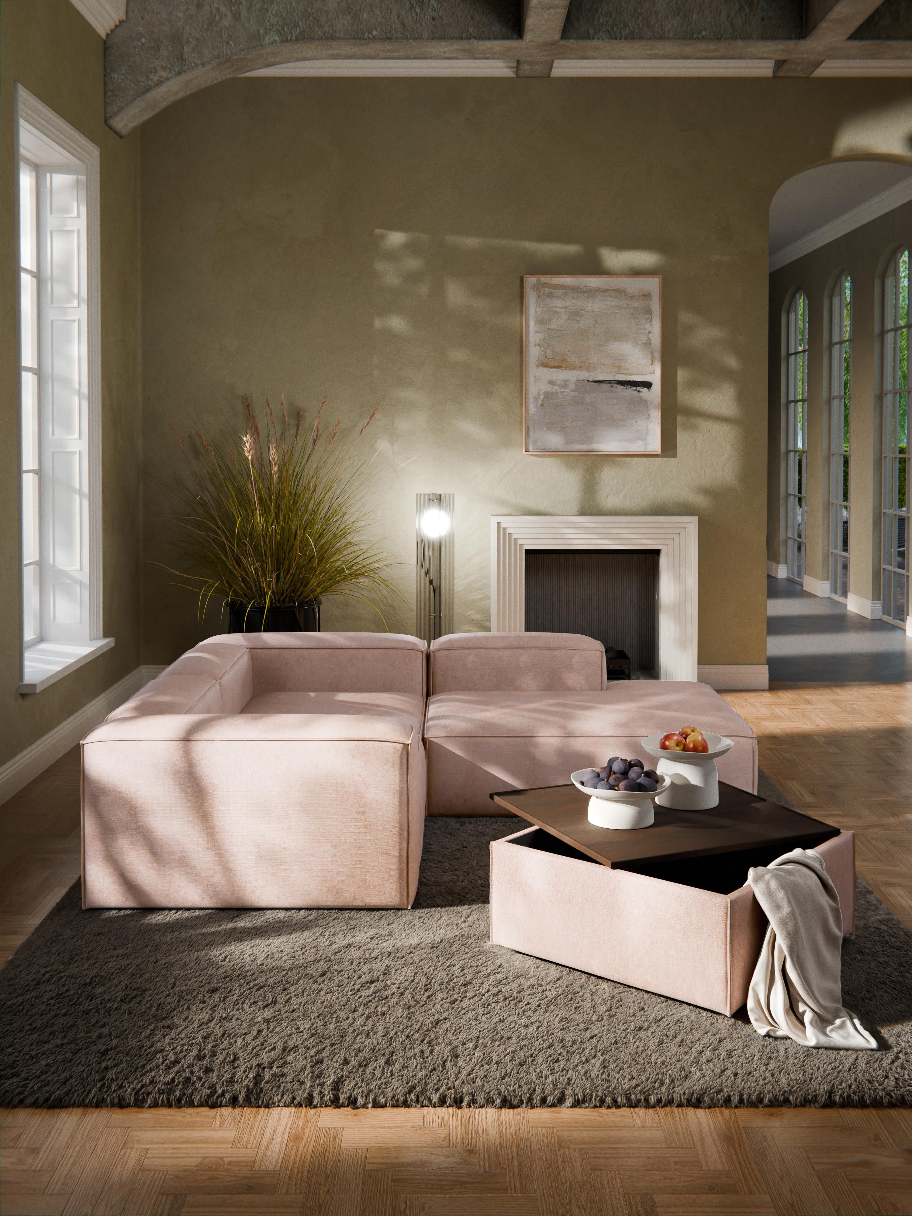 Lennon Linen Blend Ottoman with Storage