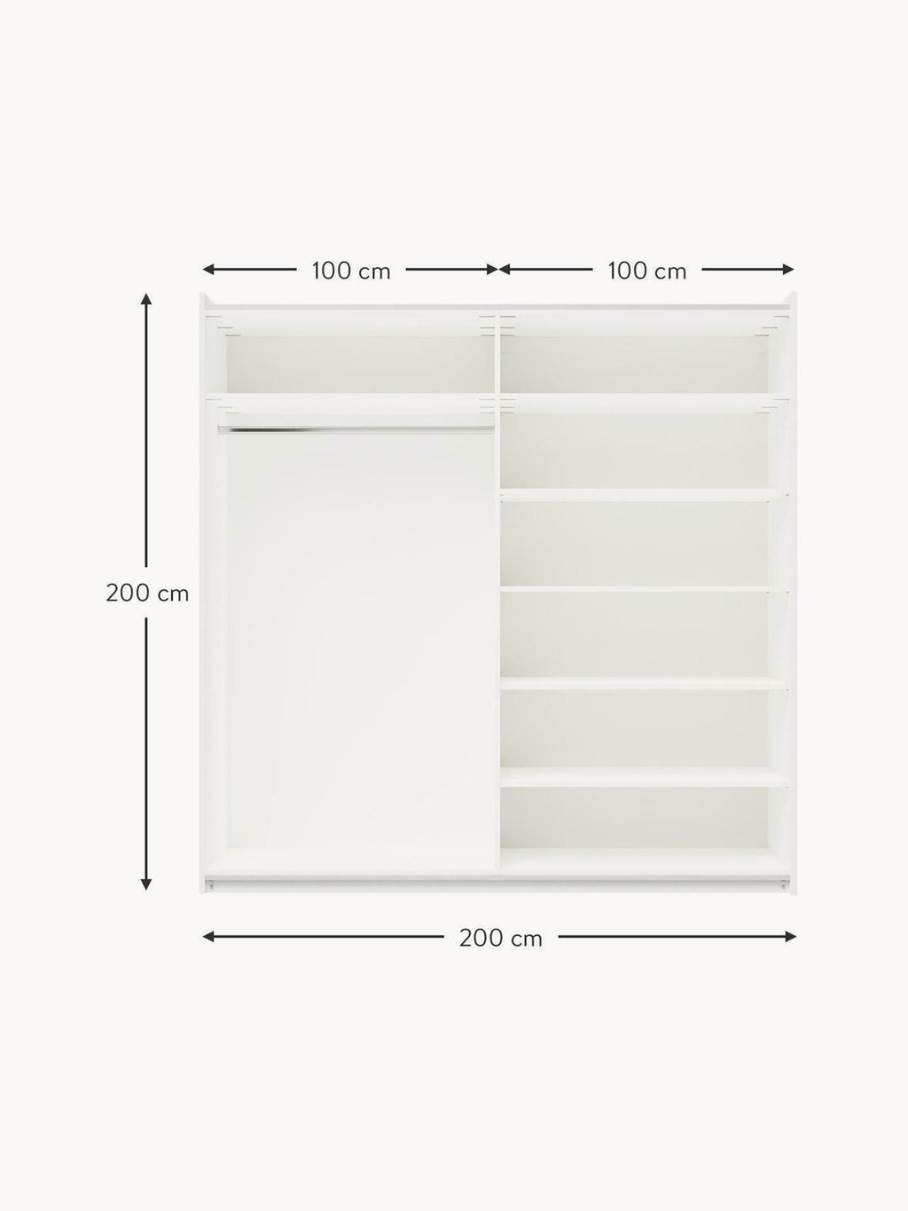 Leon Modular Sliding Door Wardrobe, 200 cm Wide, in various sizes