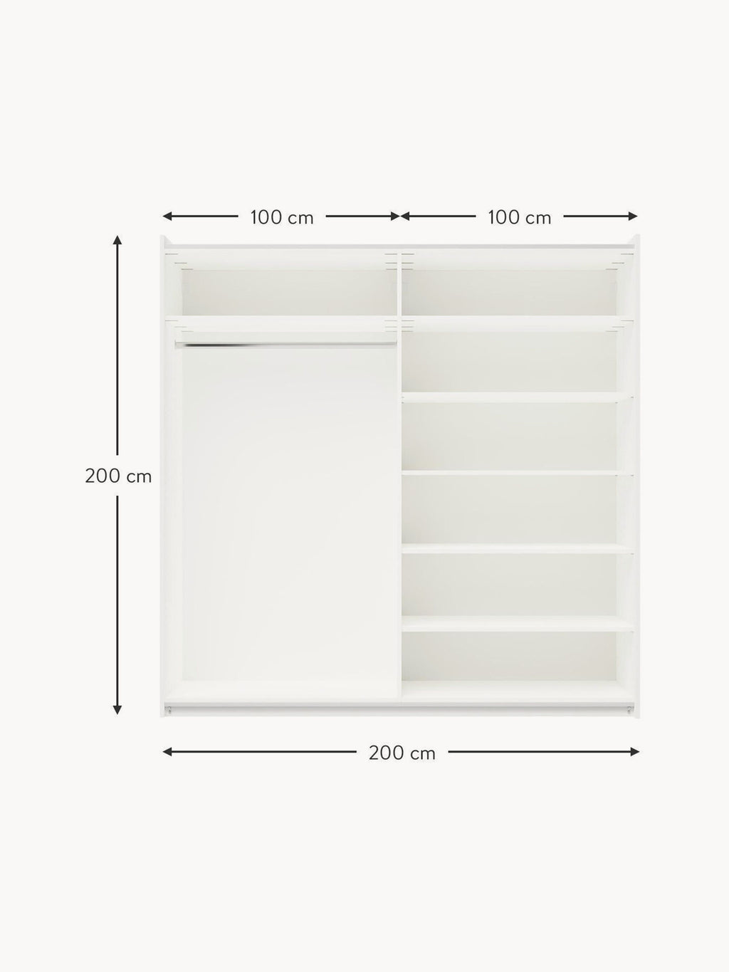 Leon Modular Sliding Door Wardrobe, 200 cm Wide, in various sizes