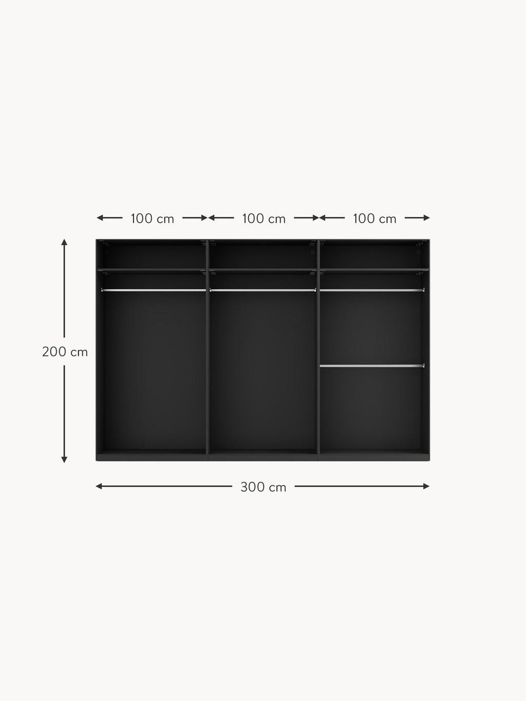 Leon Modular Hinged Door Wardrobe, 300 cm Wide, in various sizes