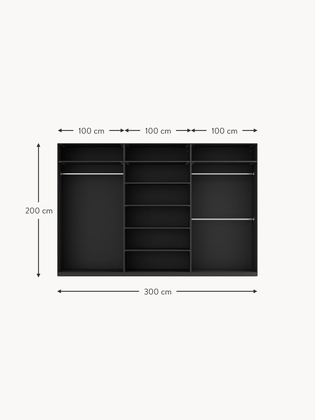 Leon Modular Hinged Door Wardrobe, 300 cm Wide, in various sizes