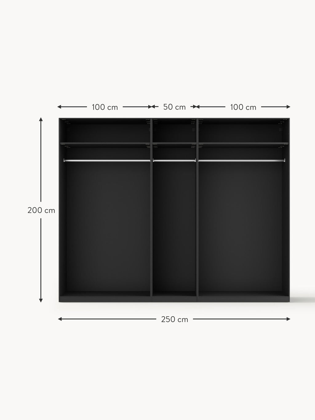 Jeanne Modular Hinged Door Wardrobe, 250 cm Wide, in various sizes