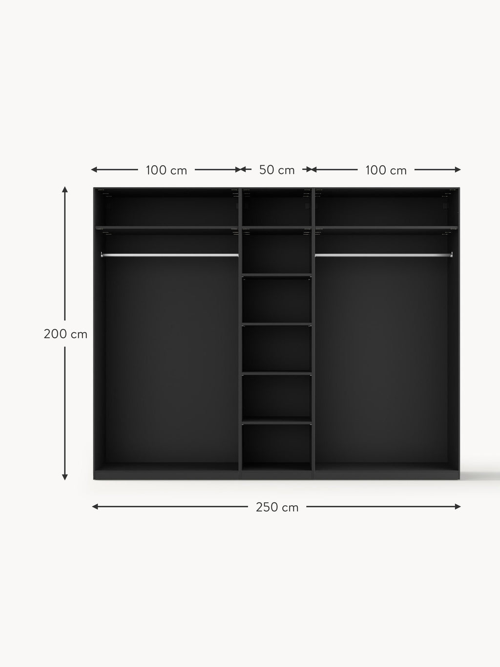 Jeanne Modular Hinged Door Wardrobe, 250 cm Wide, in various sizes