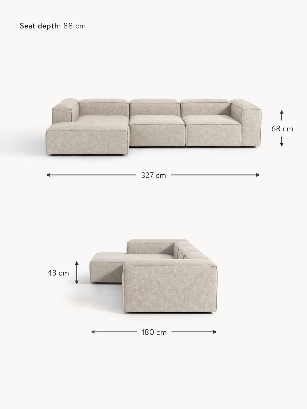 Lennon Linen Blend Modular Corner Sofa (4-seater)