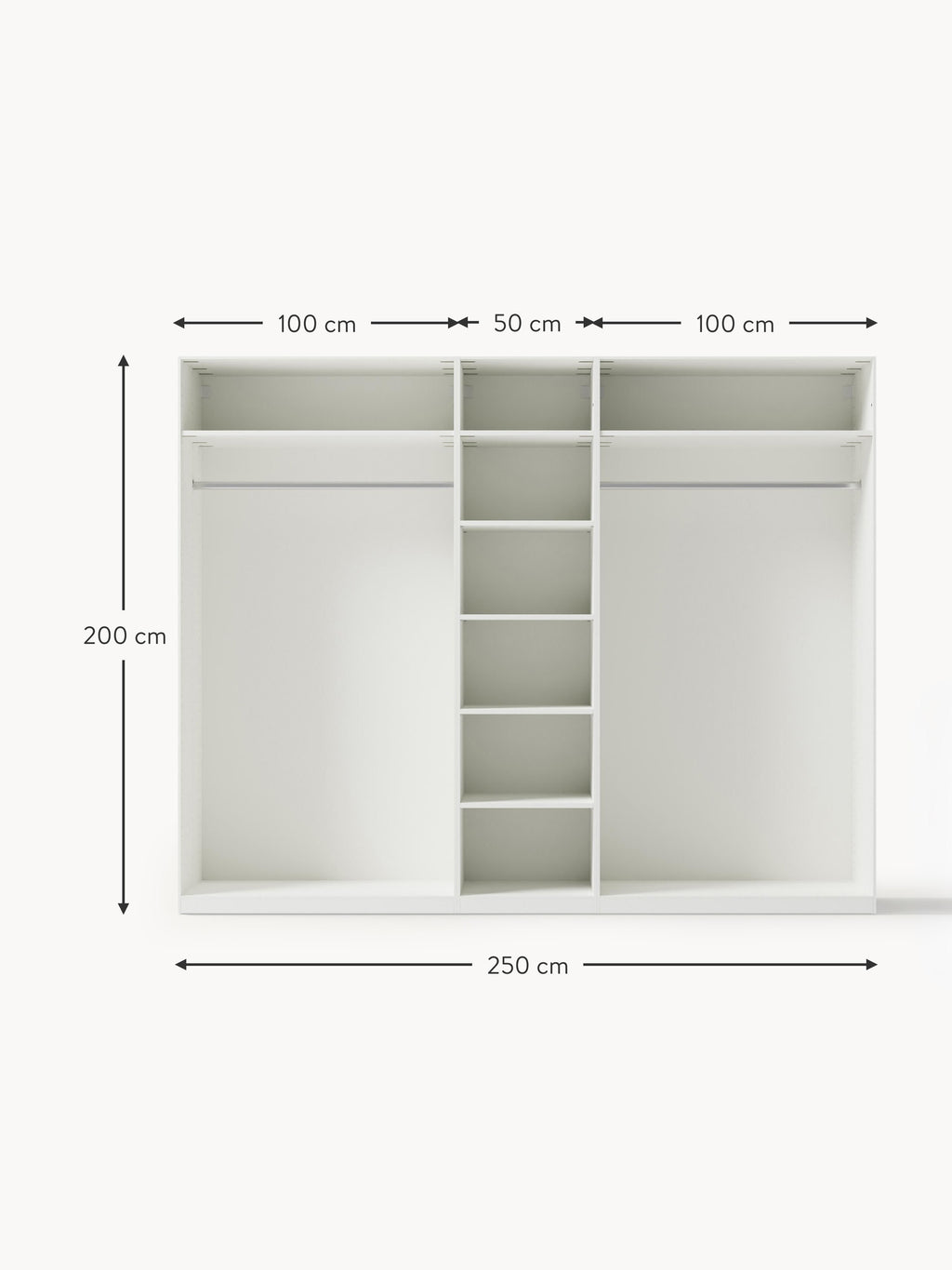 Jeanne Modular Hinged Door Wardrobe, 250 cm Wide, in various sizes