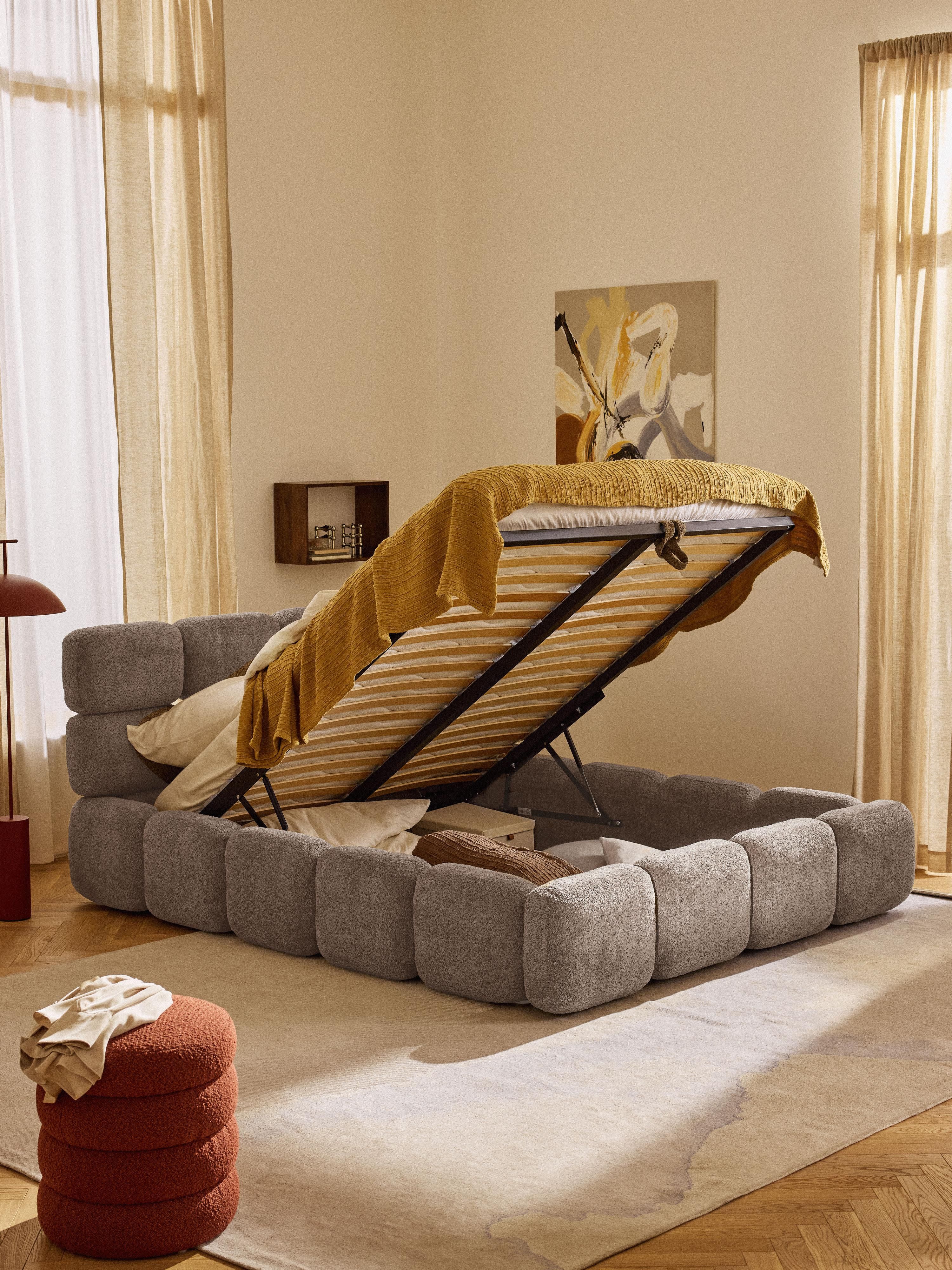 Tayla Upholstered Teddy Bouclé Bed with Storage Space